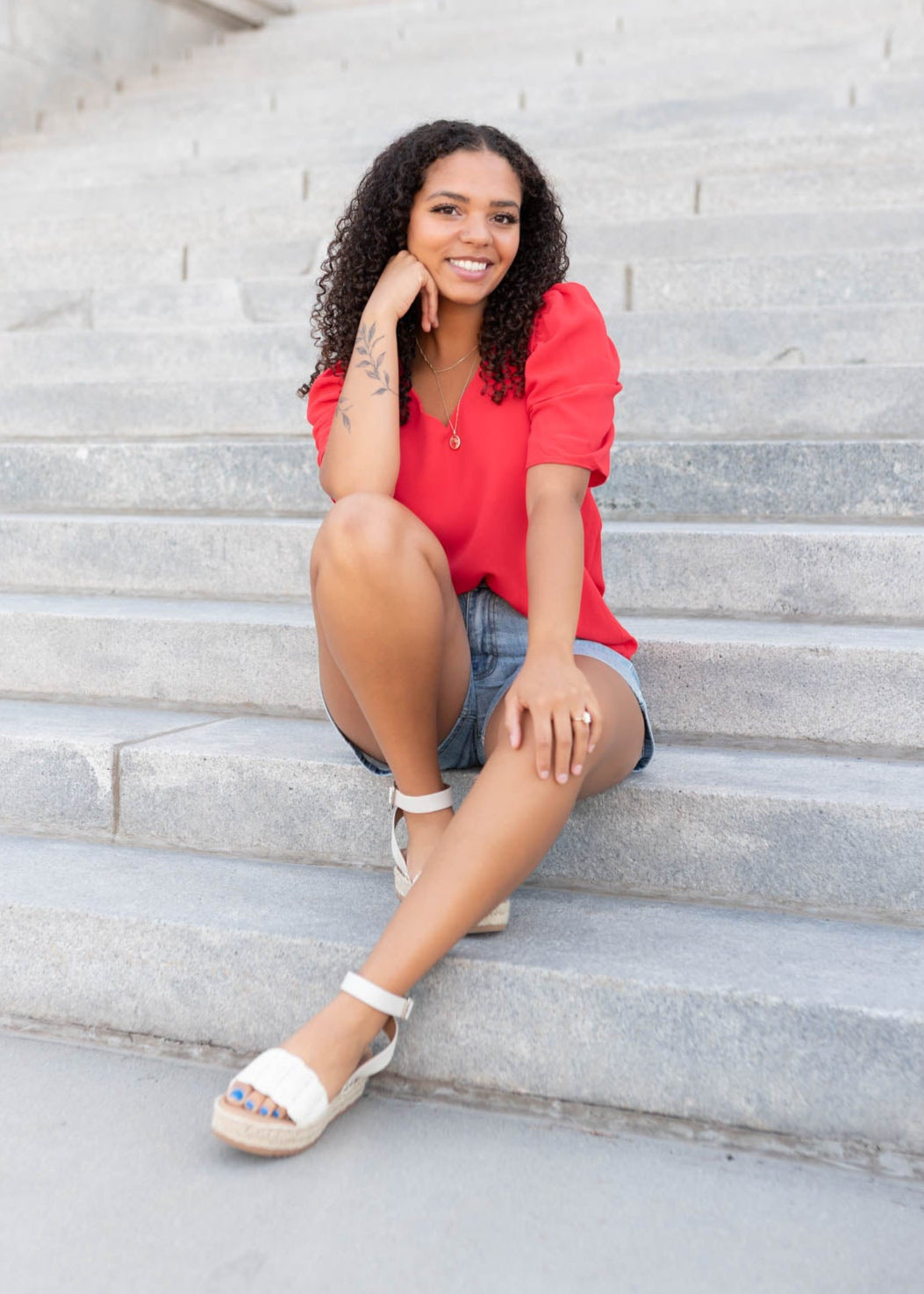 Briley Red Puff Sleeve Blouse