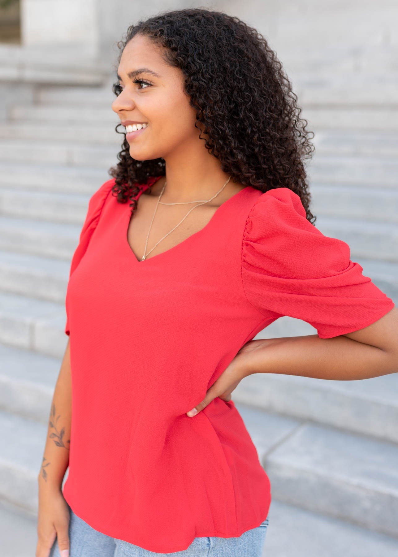 Briley Red Puff Sleeve Blouse