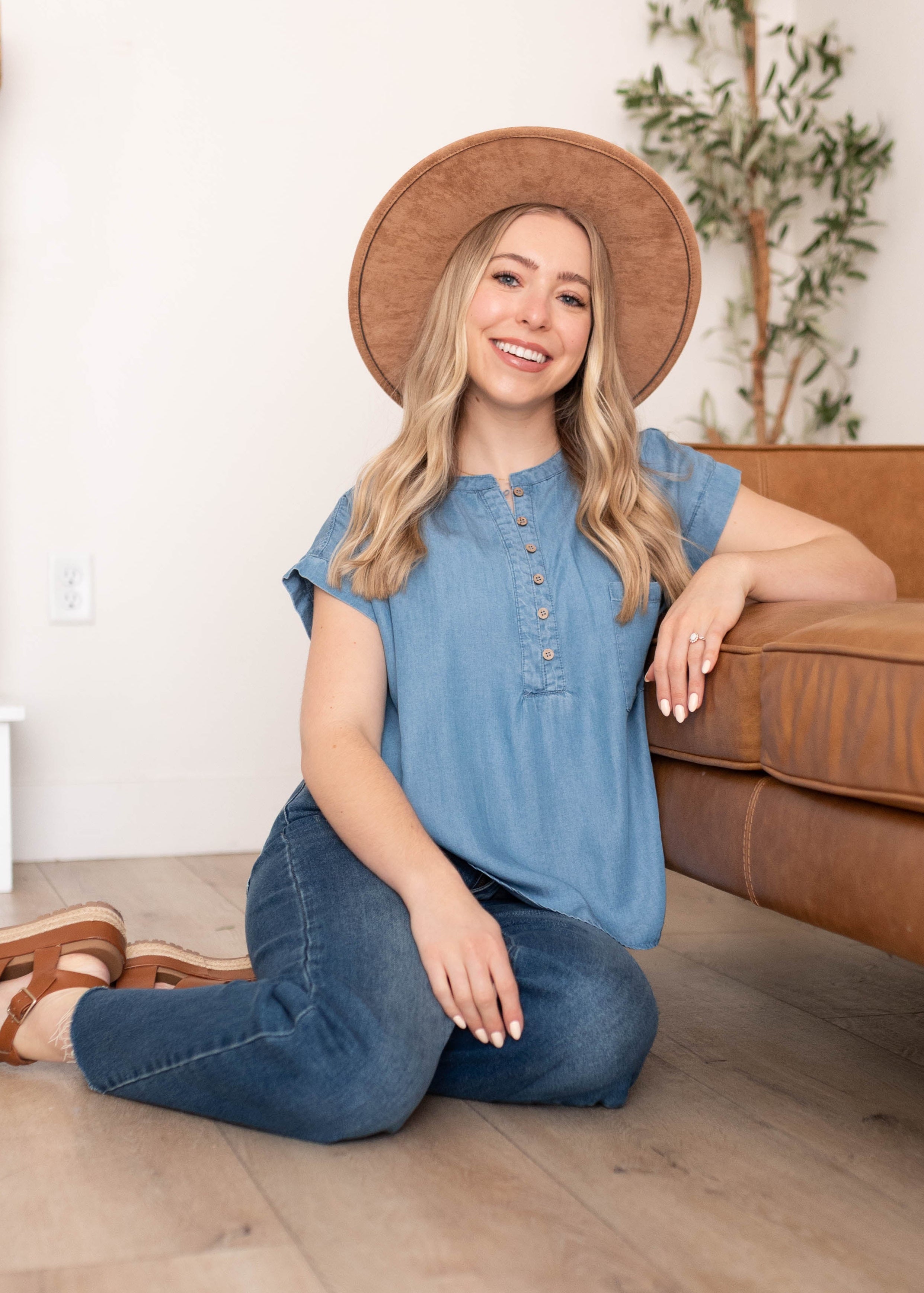 Brynlee Blue Chambray Top