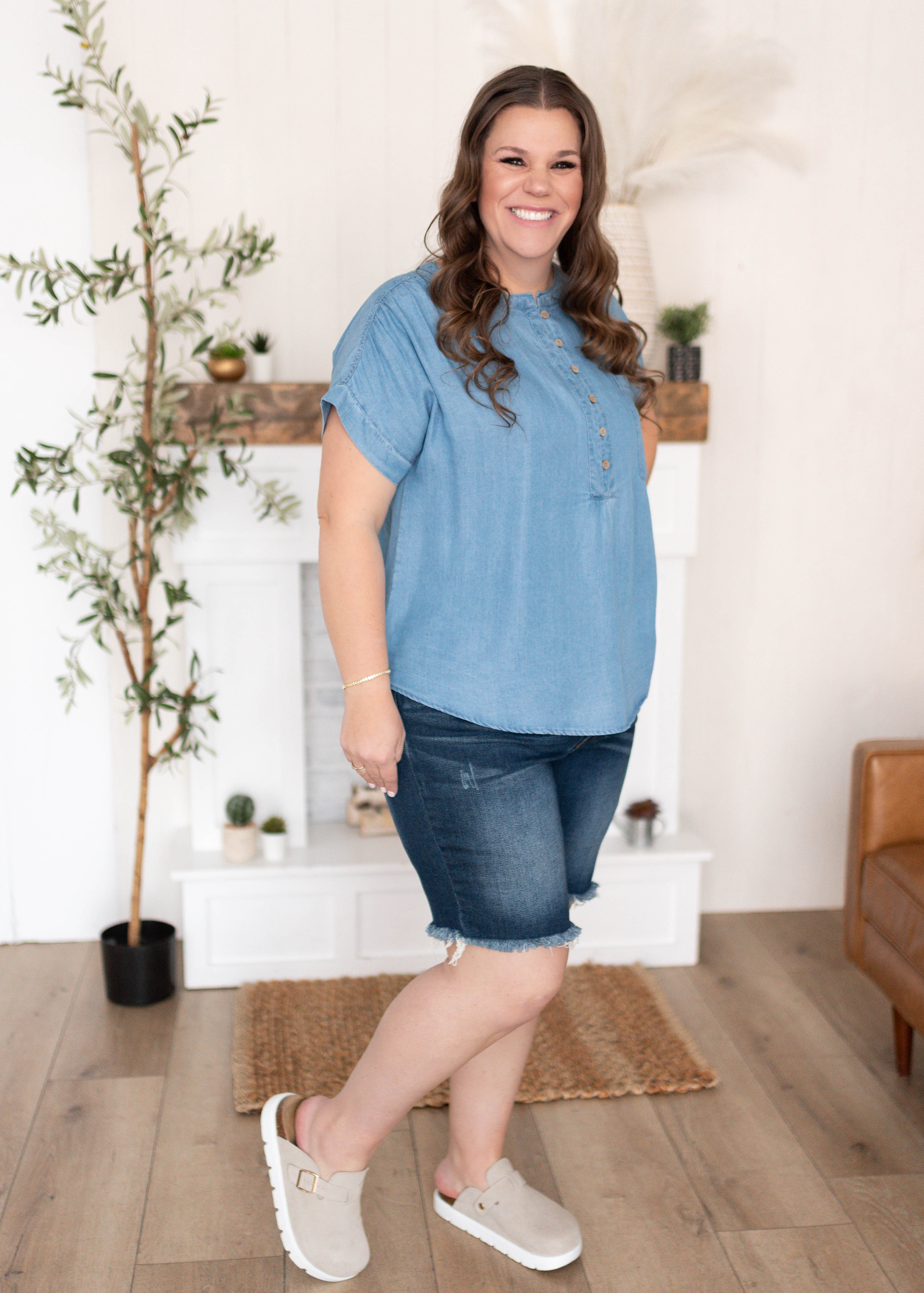 Brynlee Blue Chambray Top