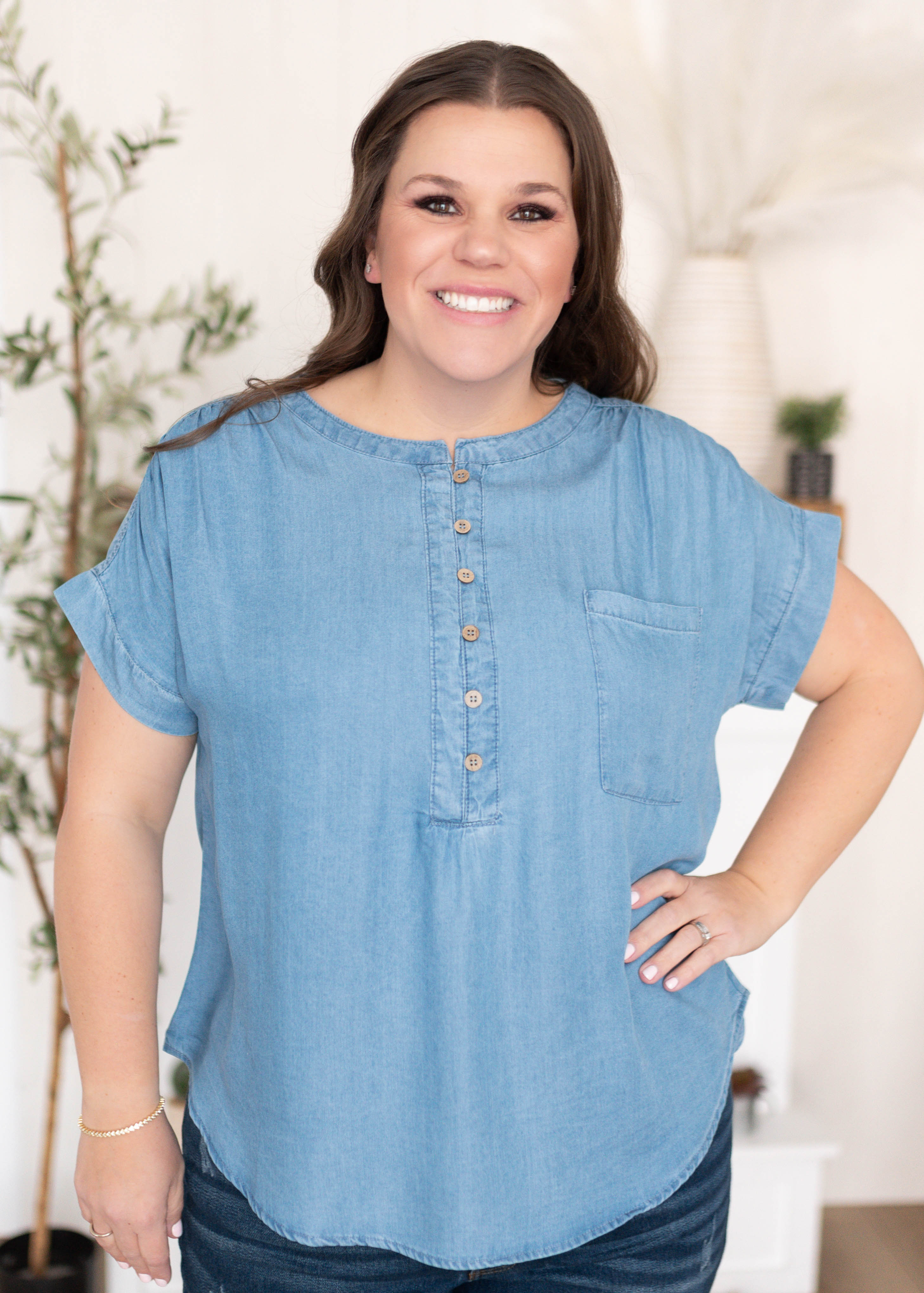 Brynlee Blue Chambray Top