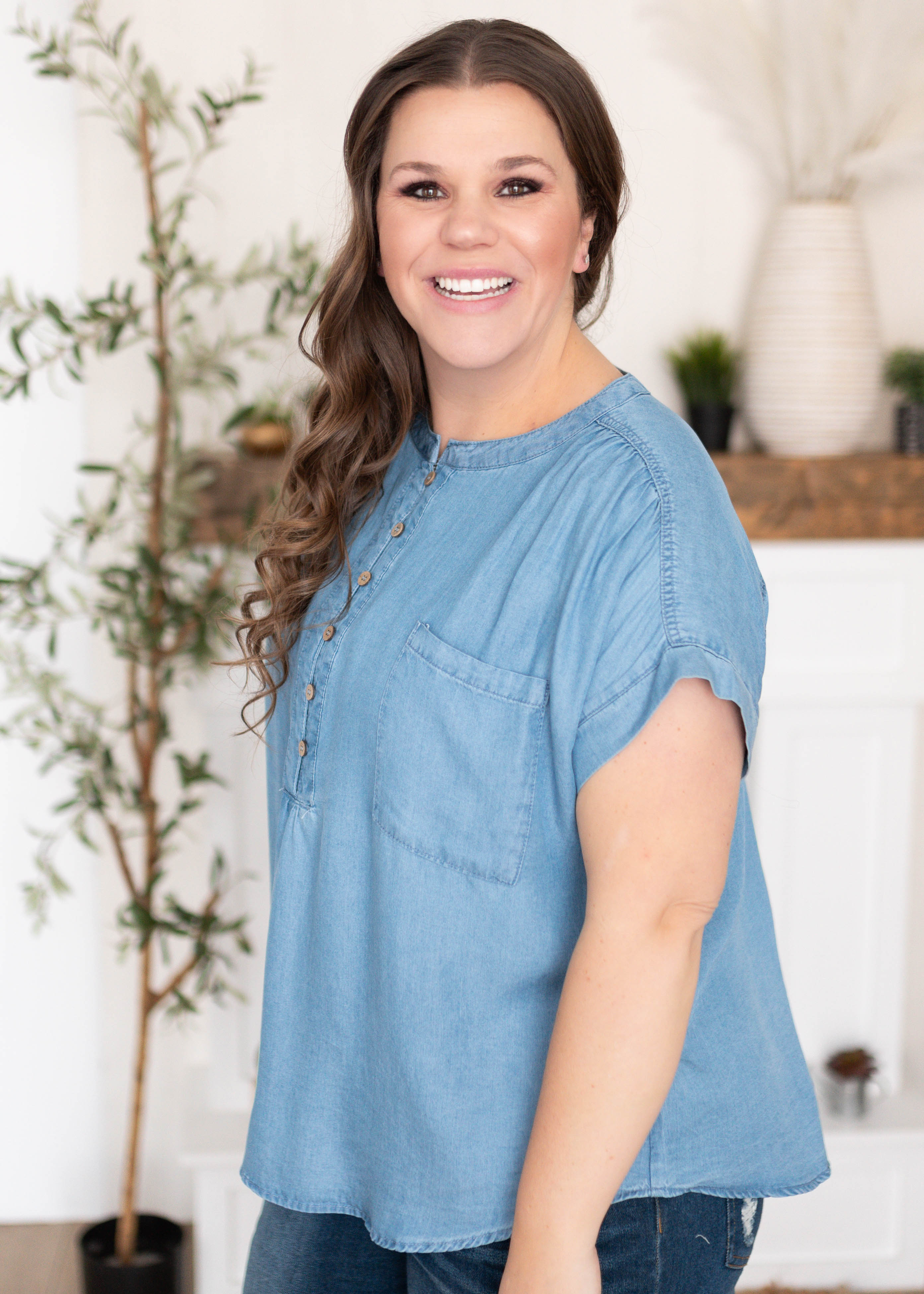 Brynlee Blue Chambray Top