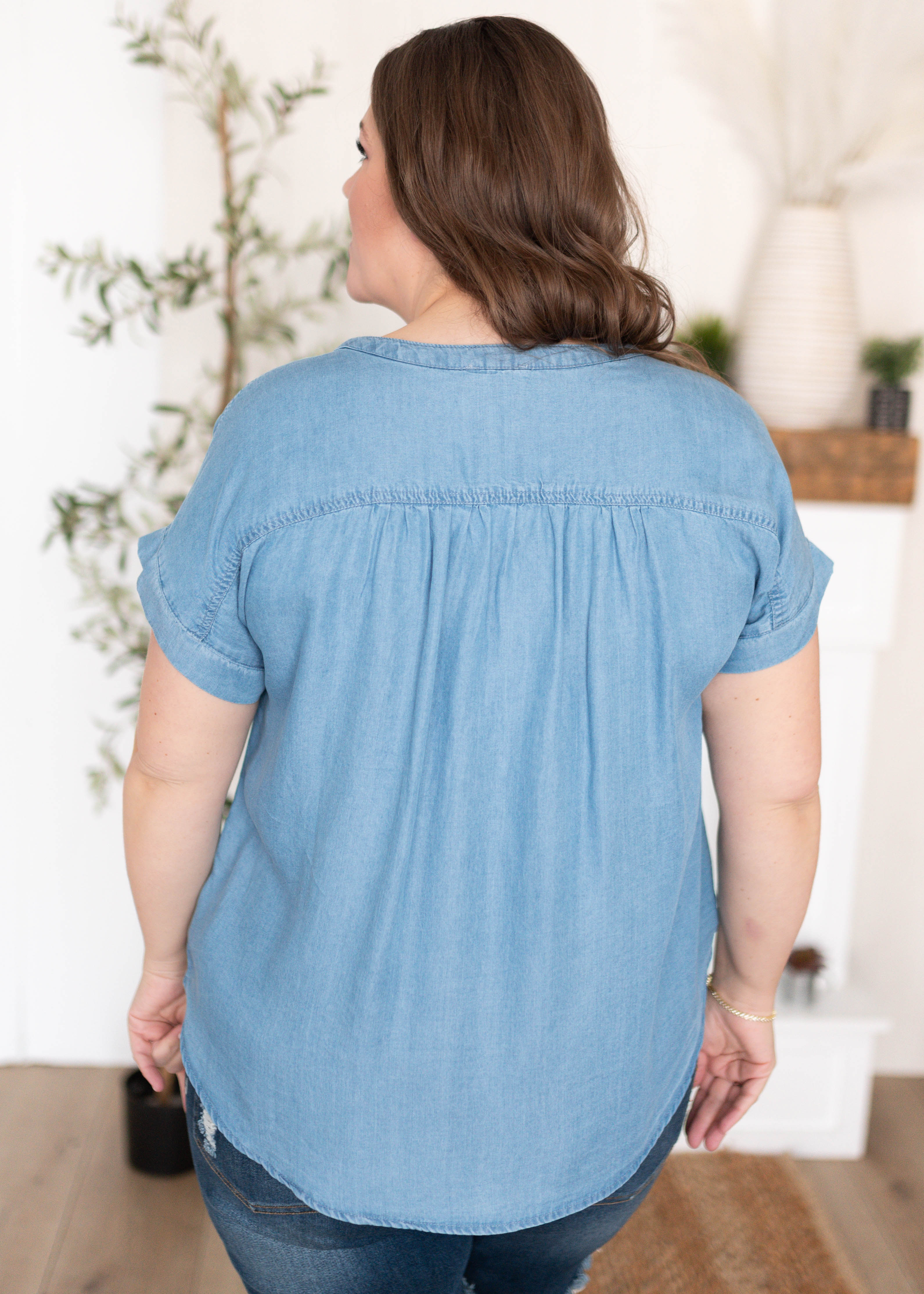 Brynlee Blue Chambray Top