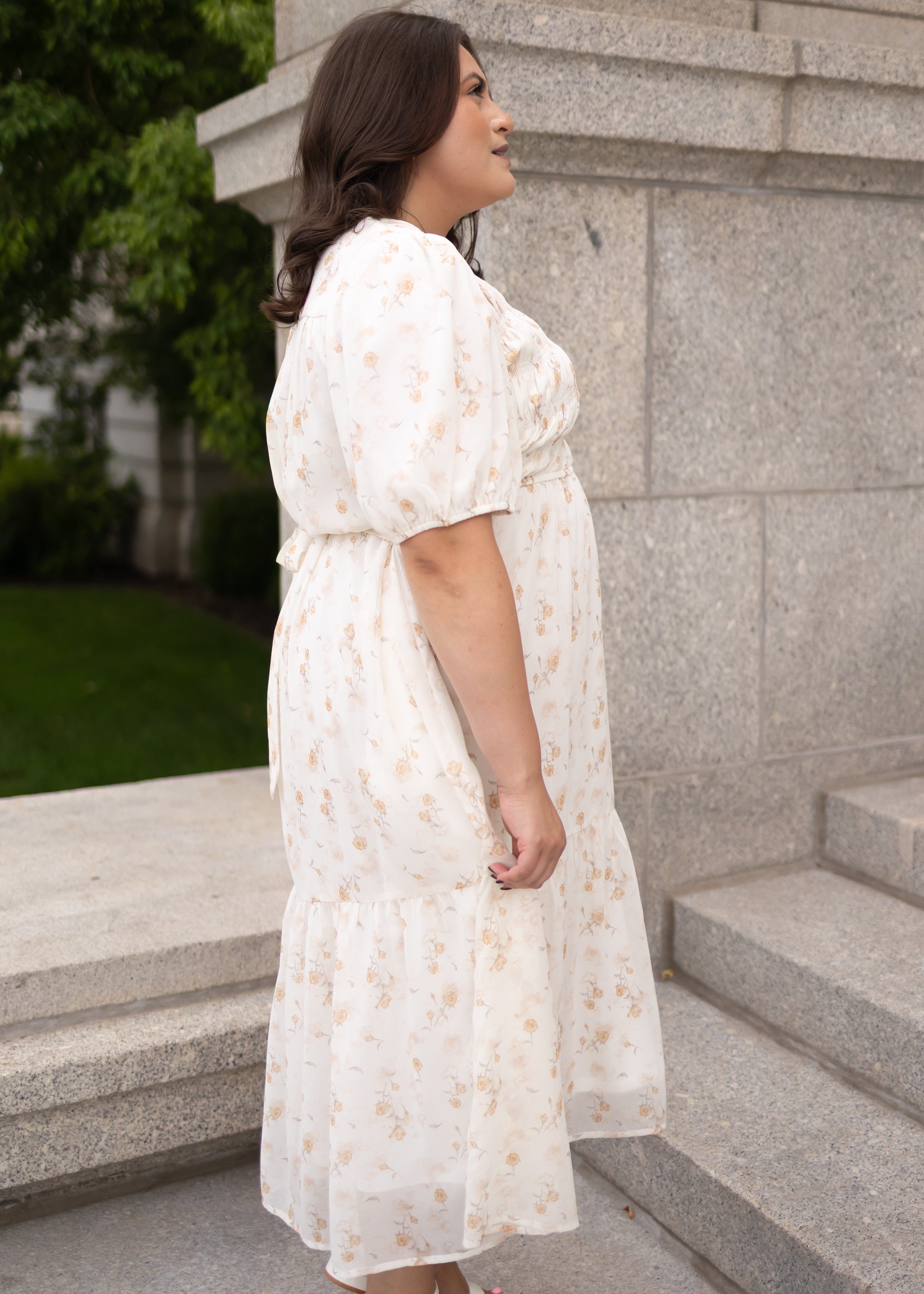 Cari Cream Floral Smocked Dress