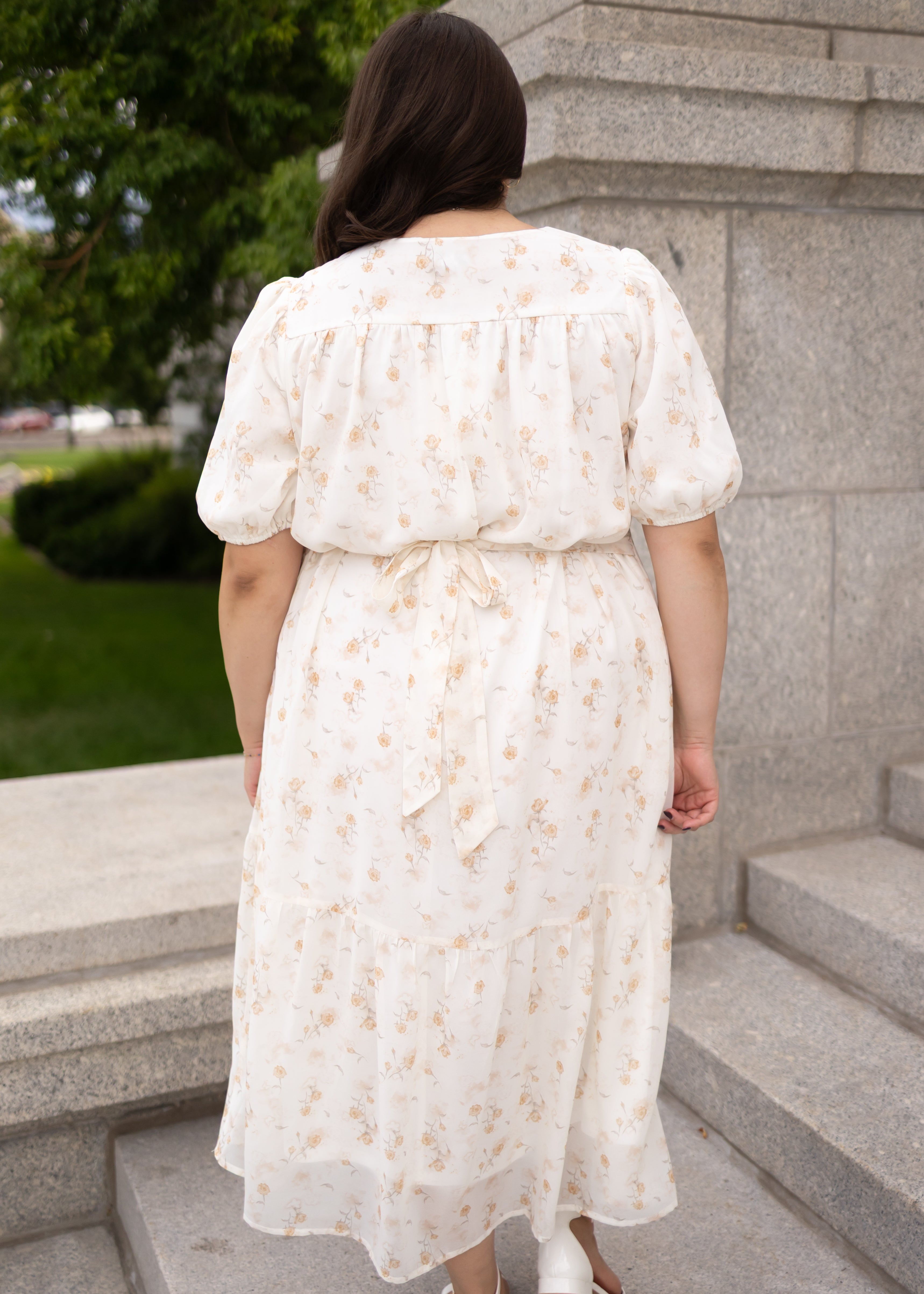 Cari Cream Floral Smocked Dress