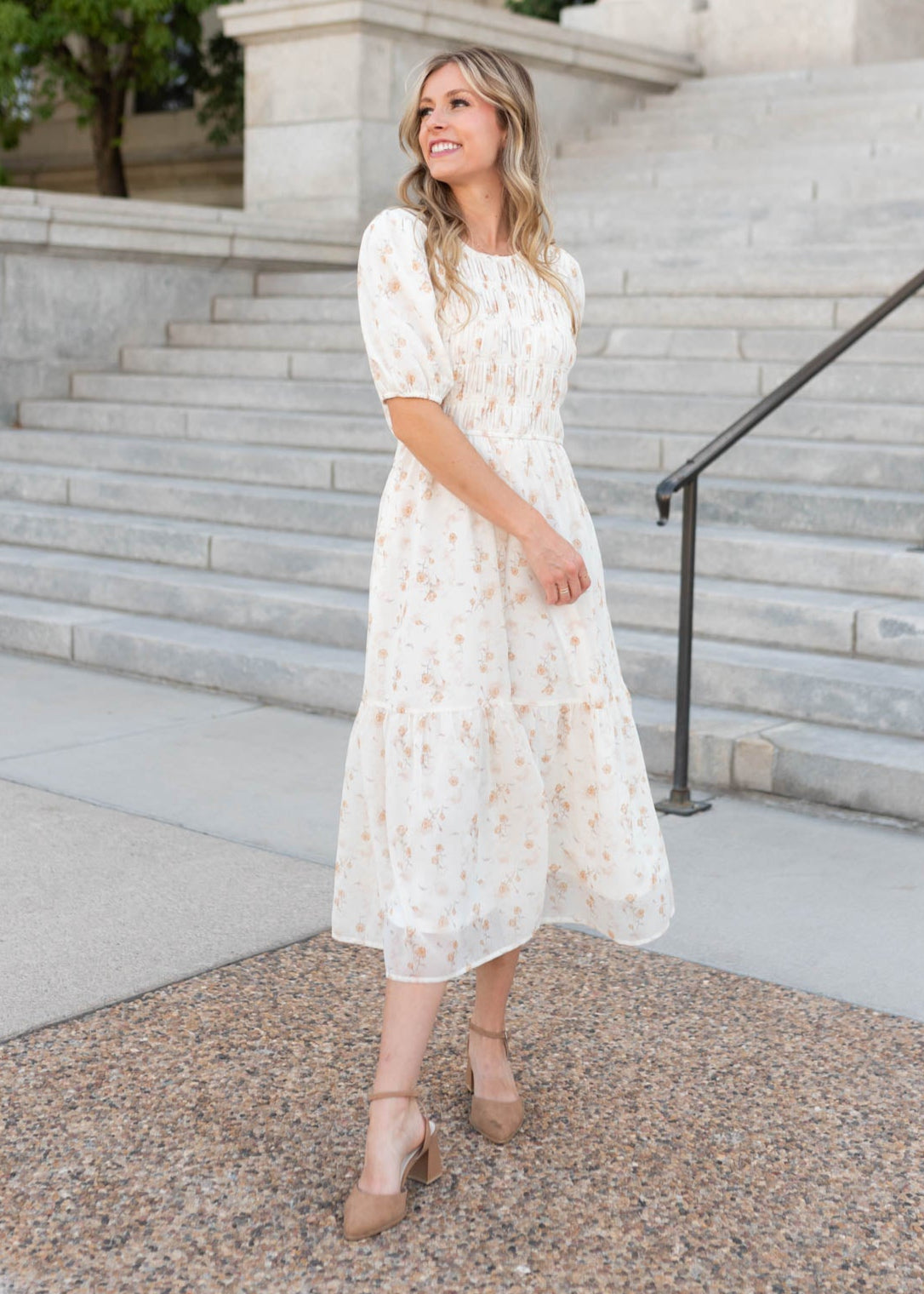 Cari Cream Floral Smocked Dress