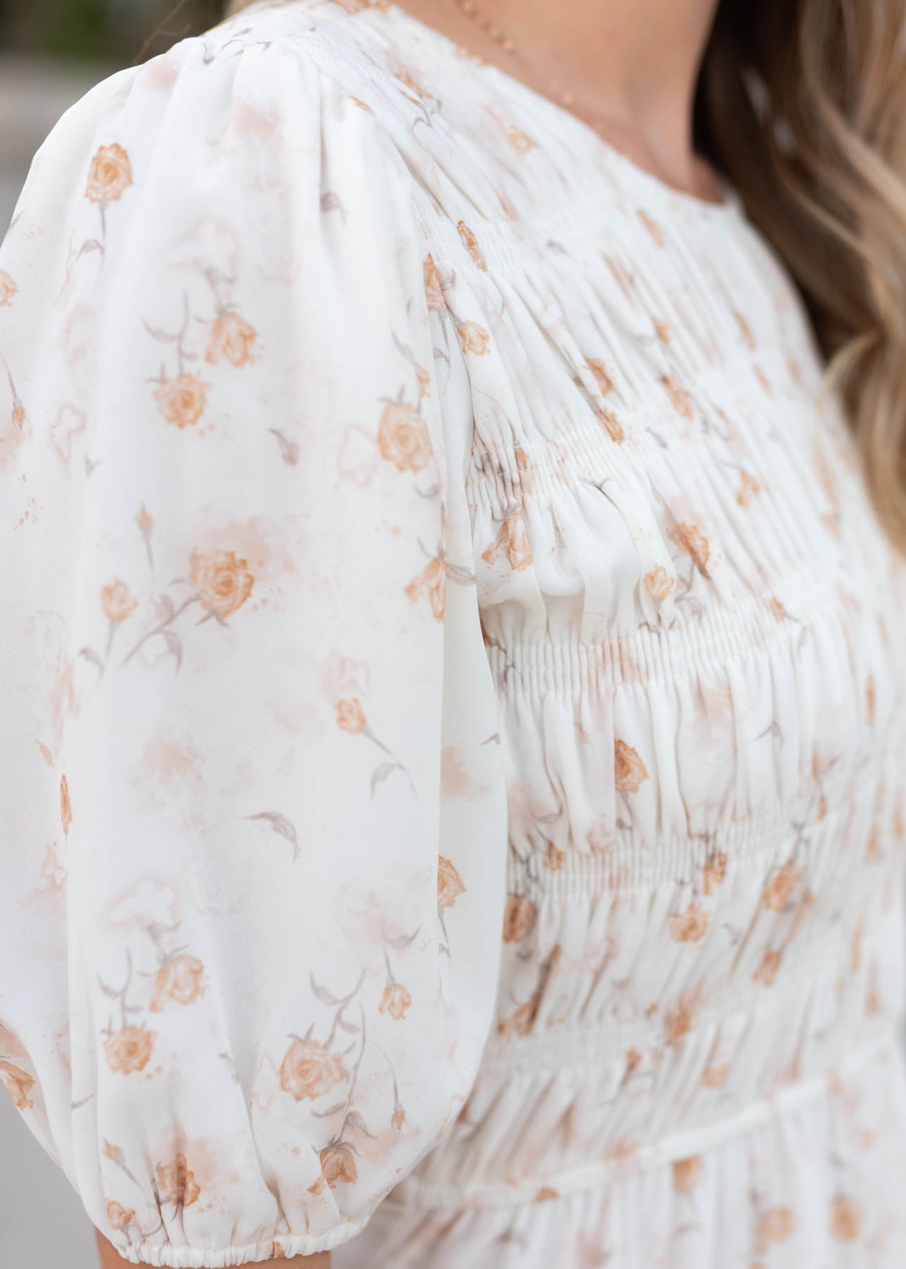 Cari Cream Floral Smocked Dress