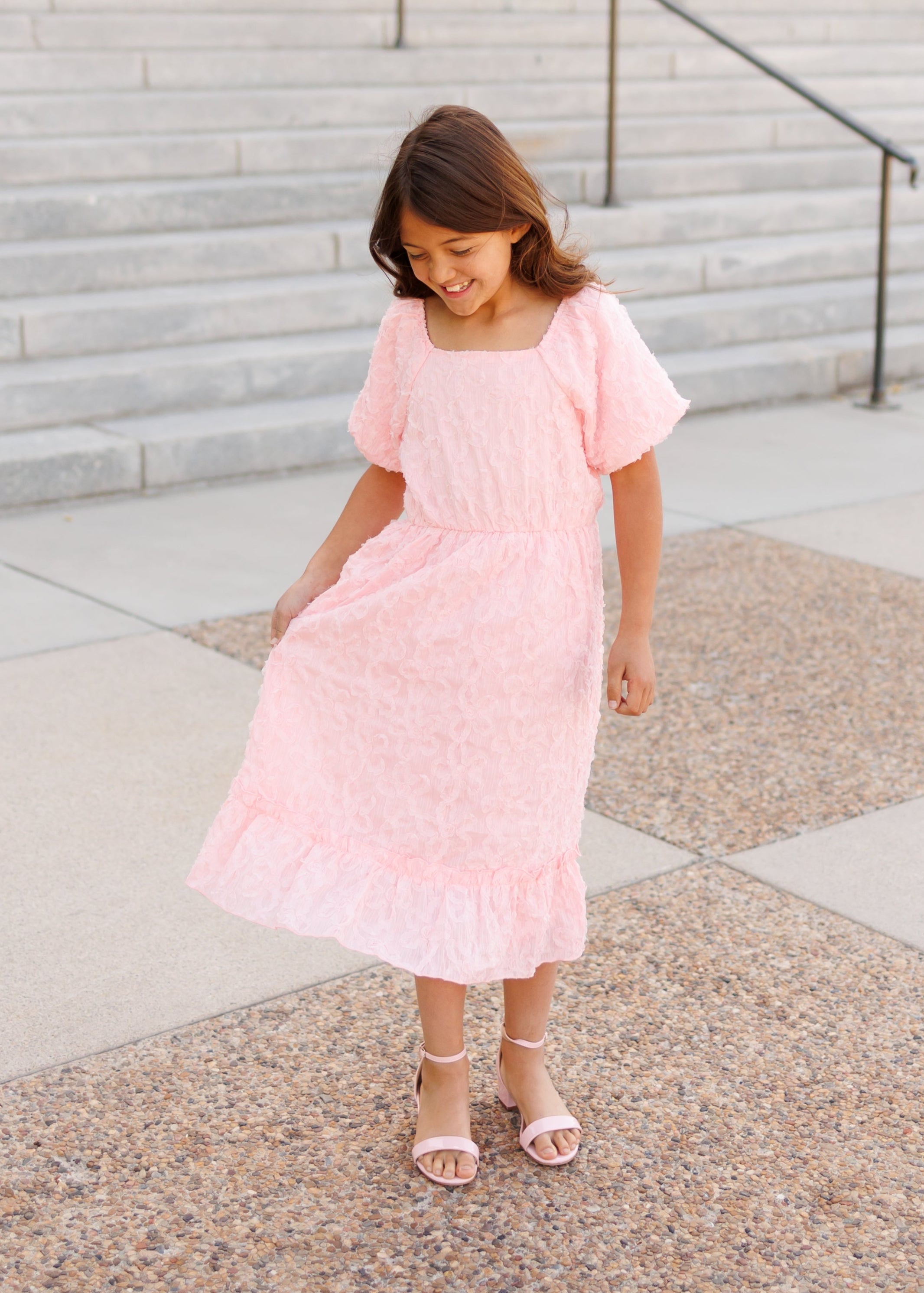 Carlee Pink Floral Textured Little Girl Dress