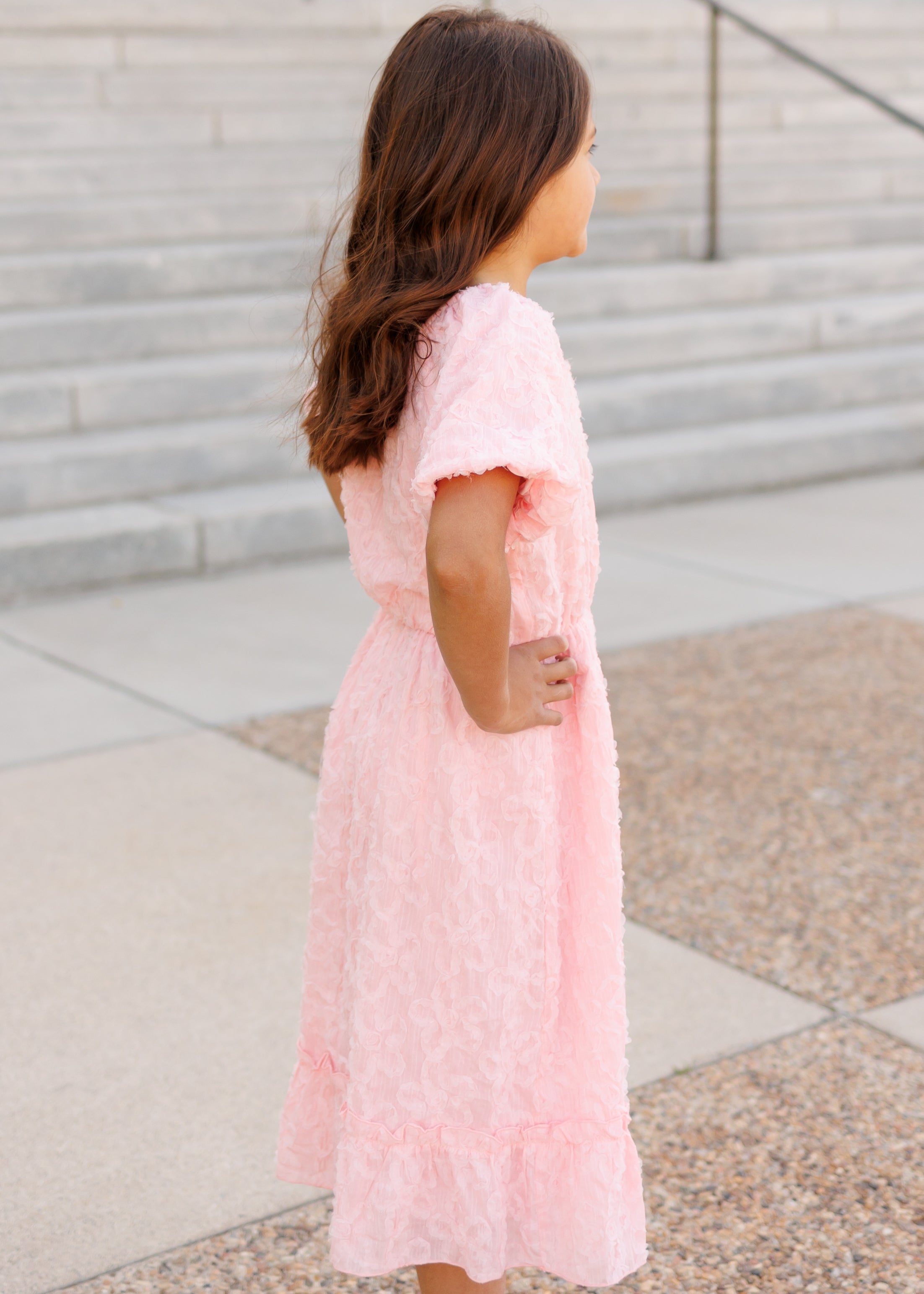 Carlee Pink Floral Textured Little Girl Dress
