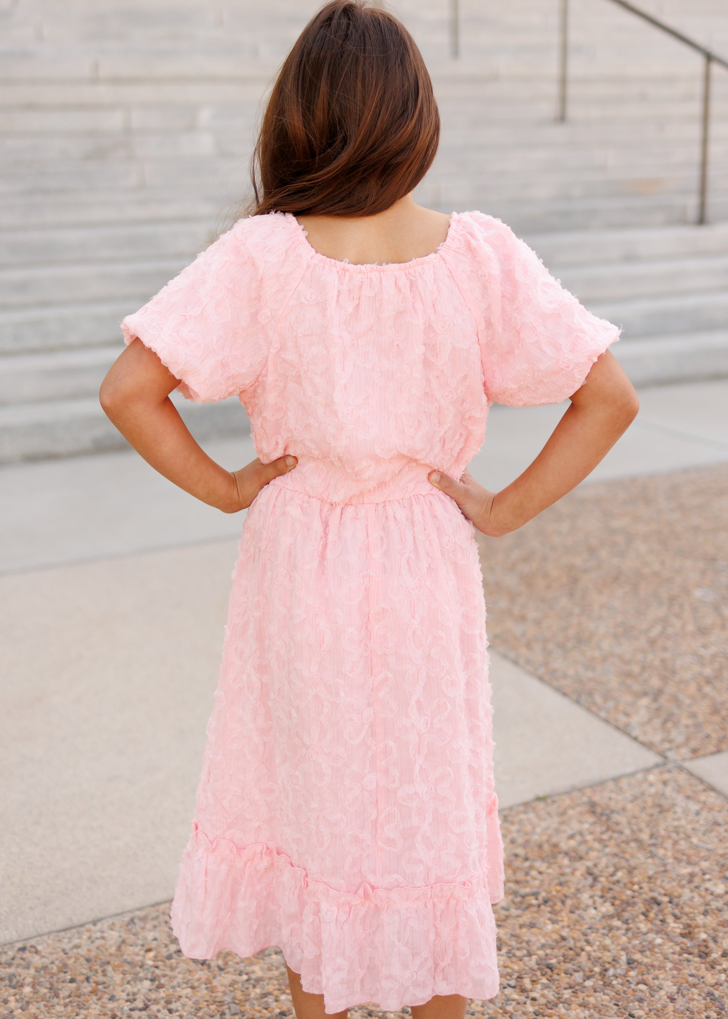 Carlee Pink Floral Textured Little Girl Dress
