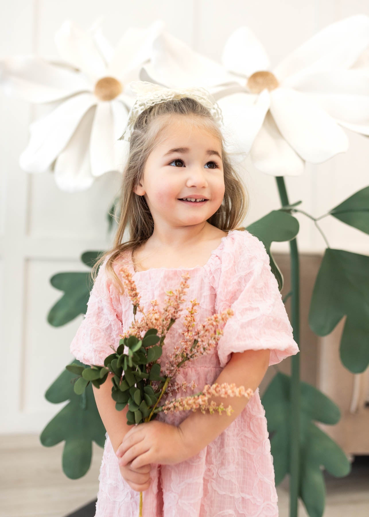 Carlee Pink Floral Textured Little Girl Dress