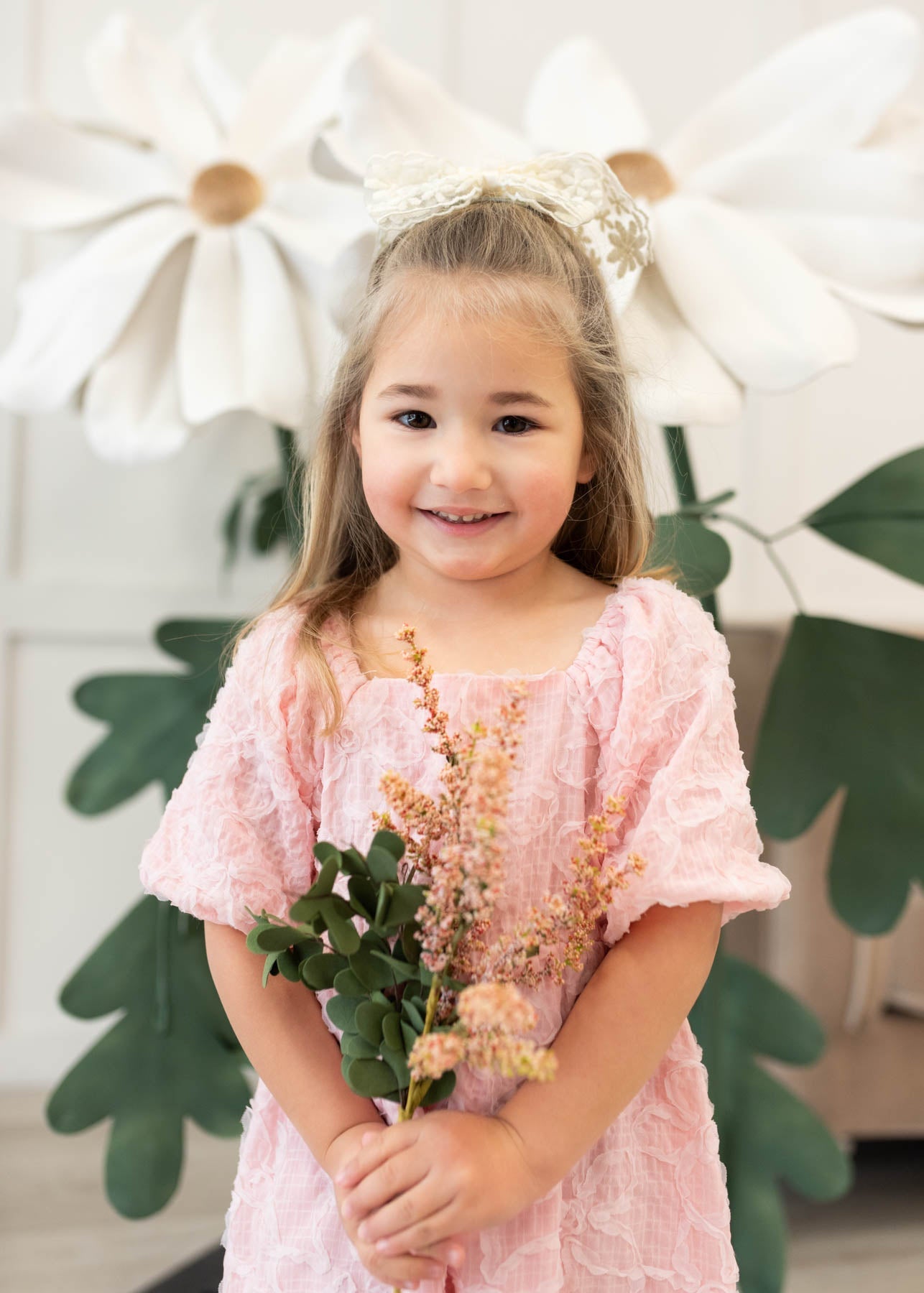 Carlee Pink Floral Textured Little Girl Dress