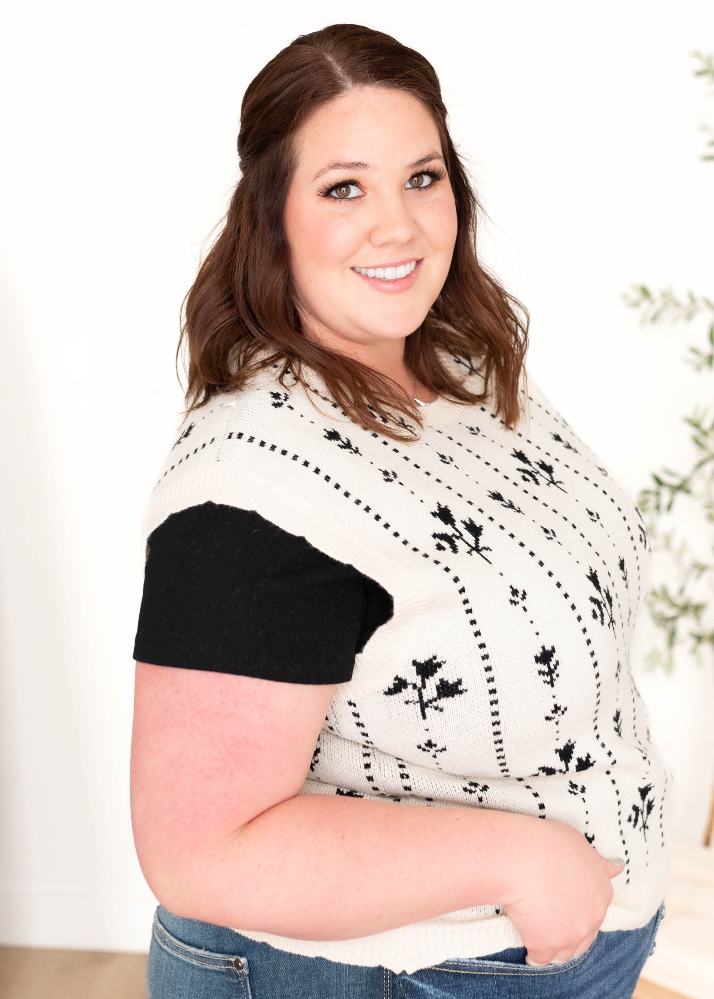 Carolyn Black Floral Sweater Vest