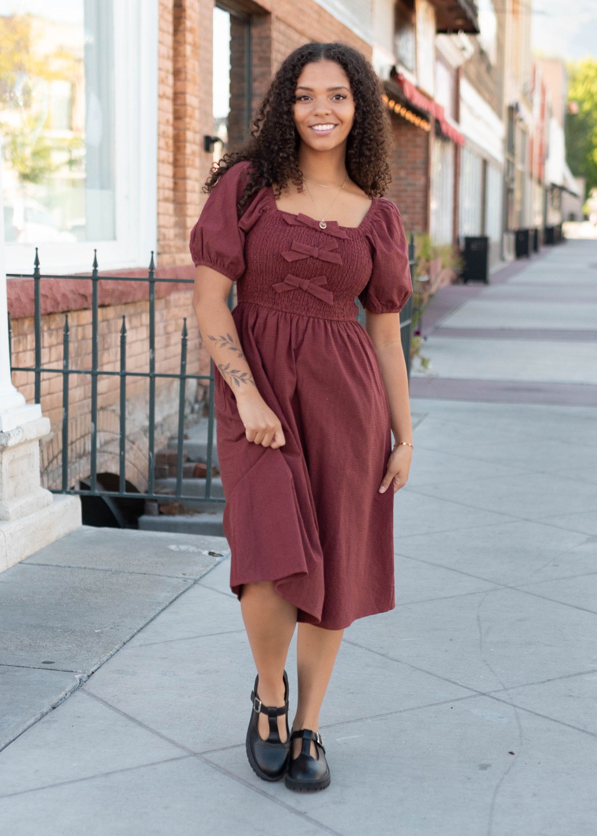 Cassidy Rust Gingham Bow Dress
