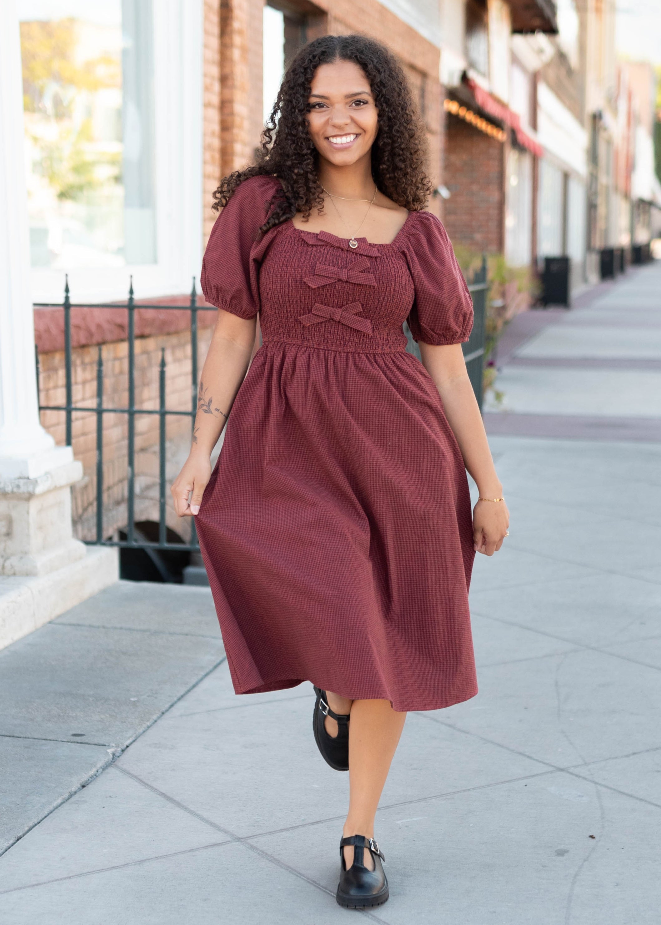 Cassidy Rust Gingham Bow Dress