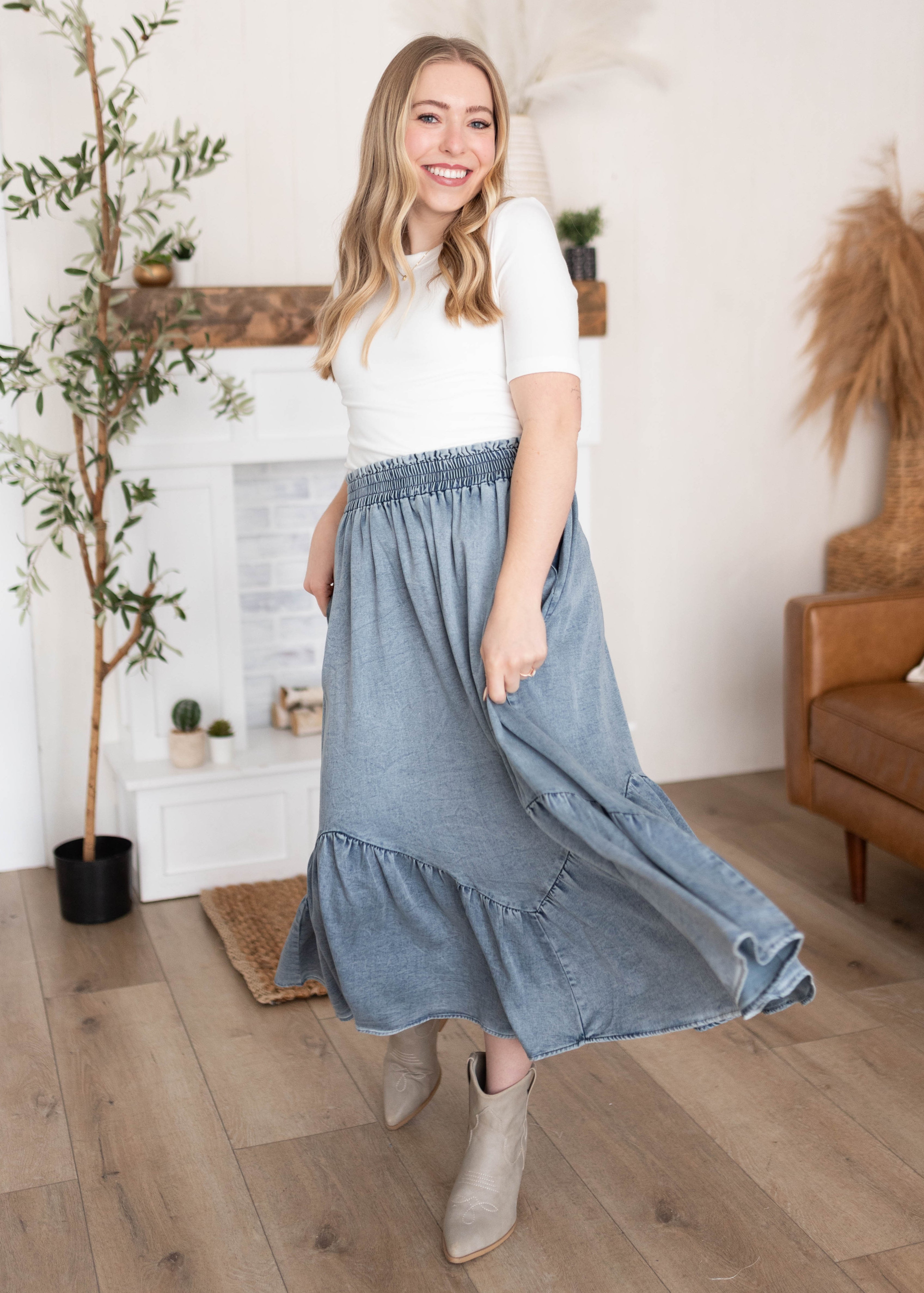 Celeste Chambray Tiered Skirt