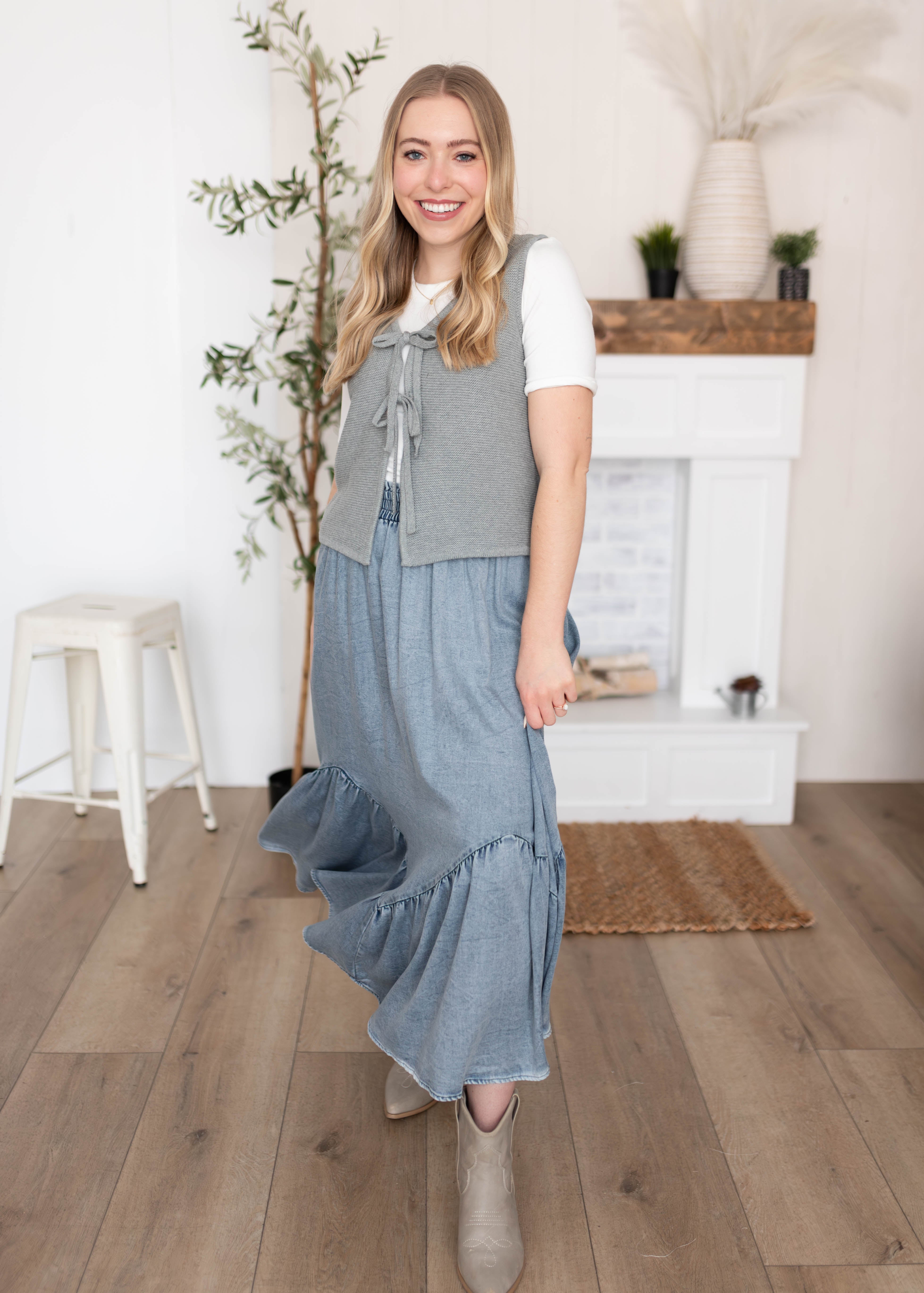 Celeste Chambray Tiered Skirt