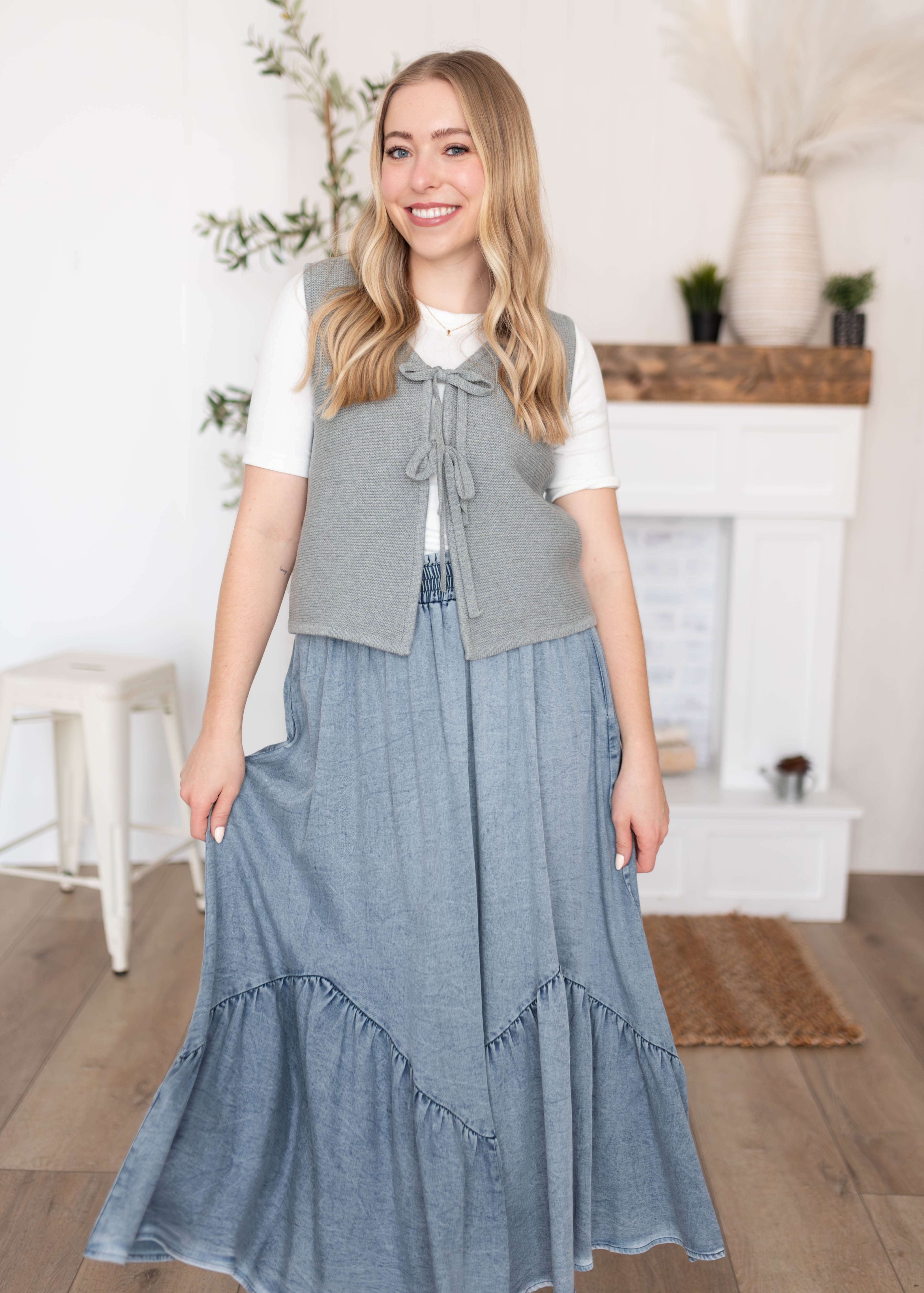 Celeste Chambray Tiered Skirt