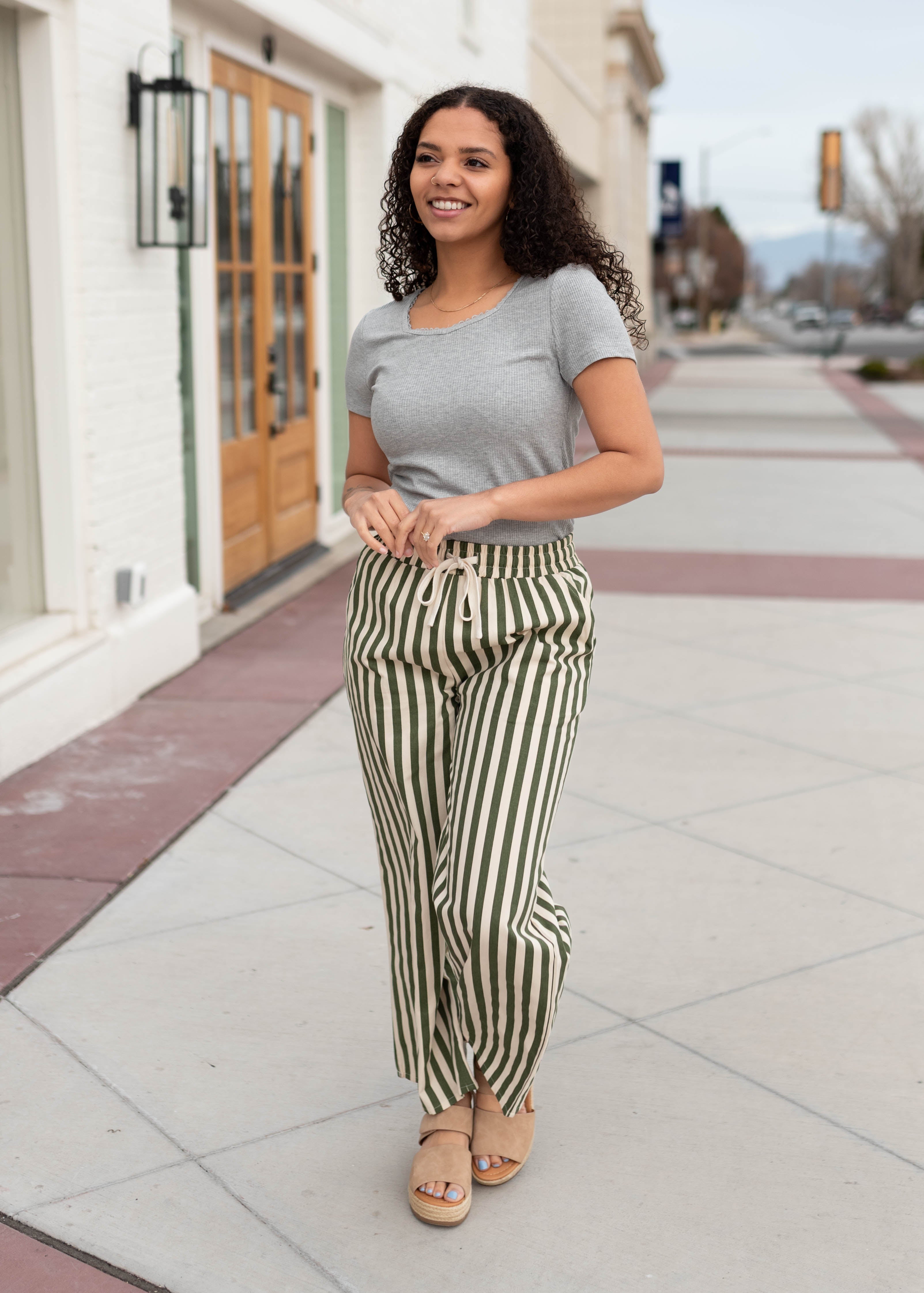 Charley Olive Striped Pants