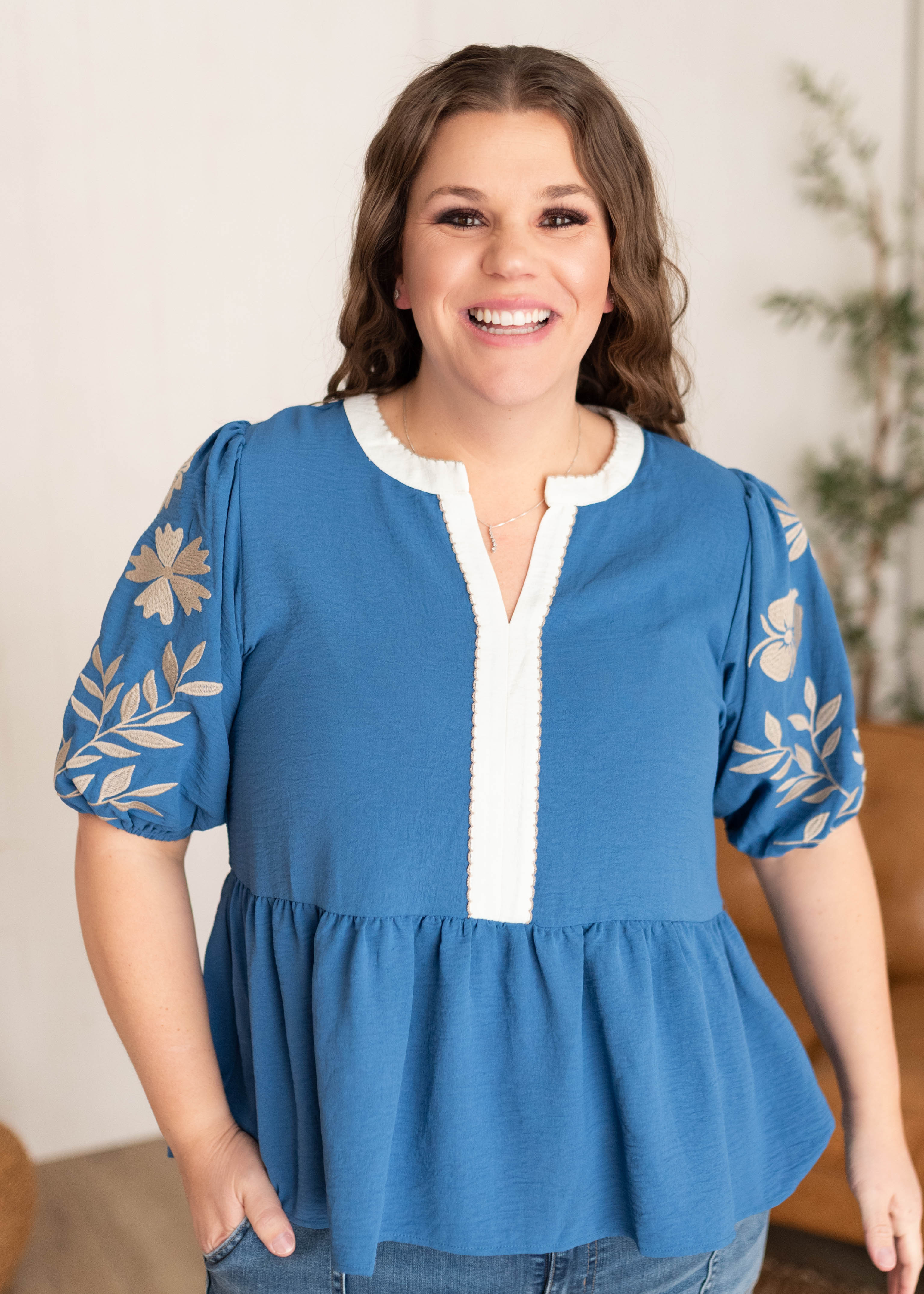 Charli Blue Embroidered Blouse