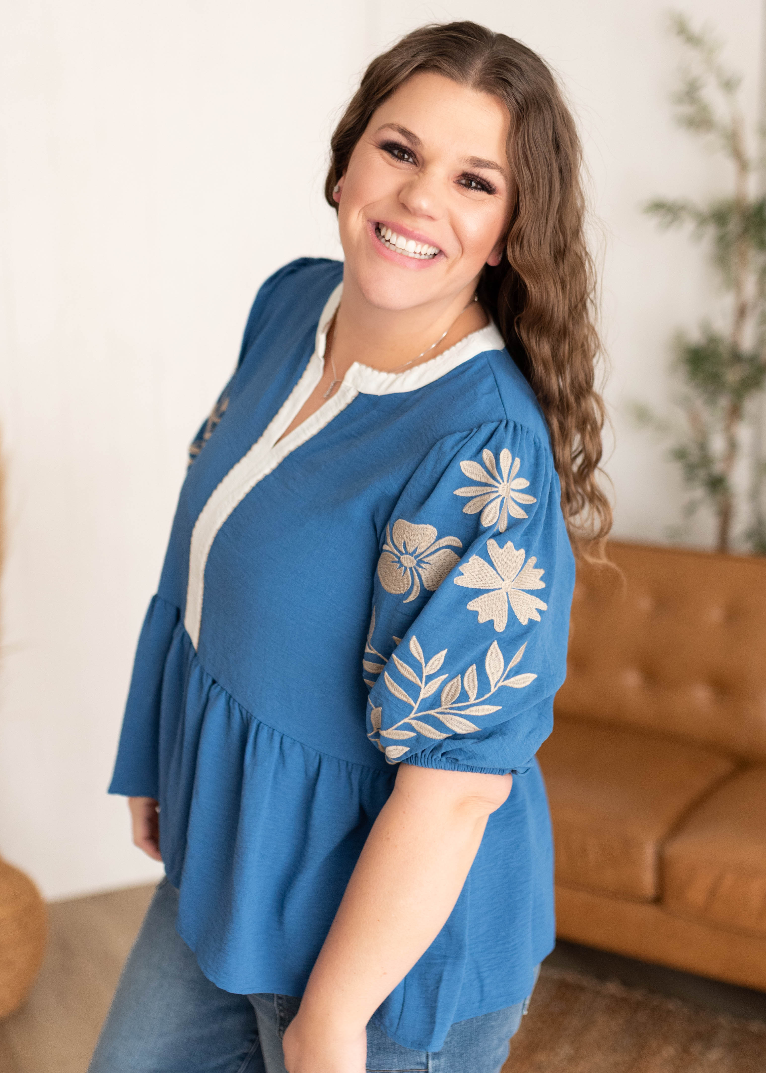 Charli Blue Embroidered Blouse