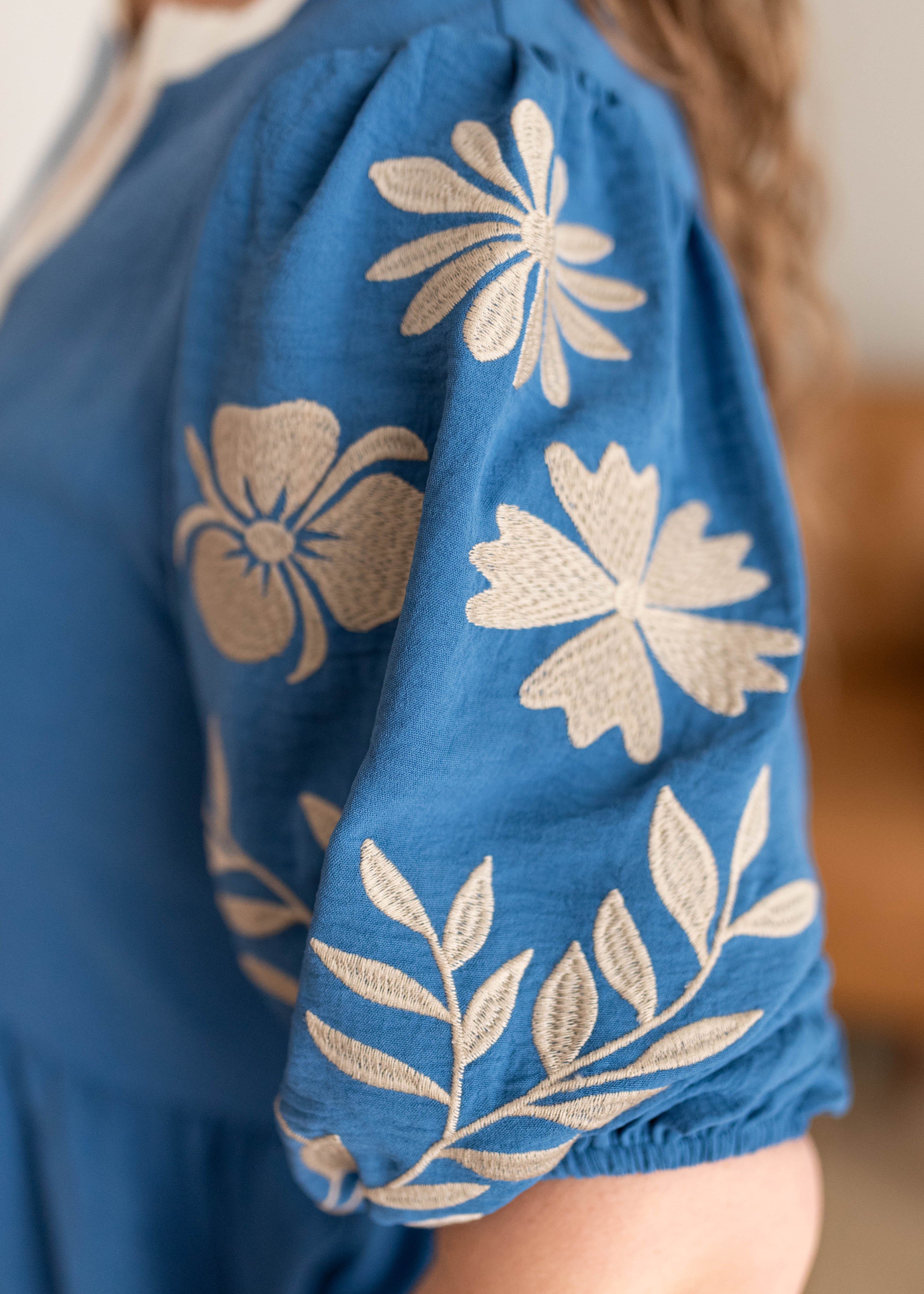 Charli Blue Embroidered Blouse