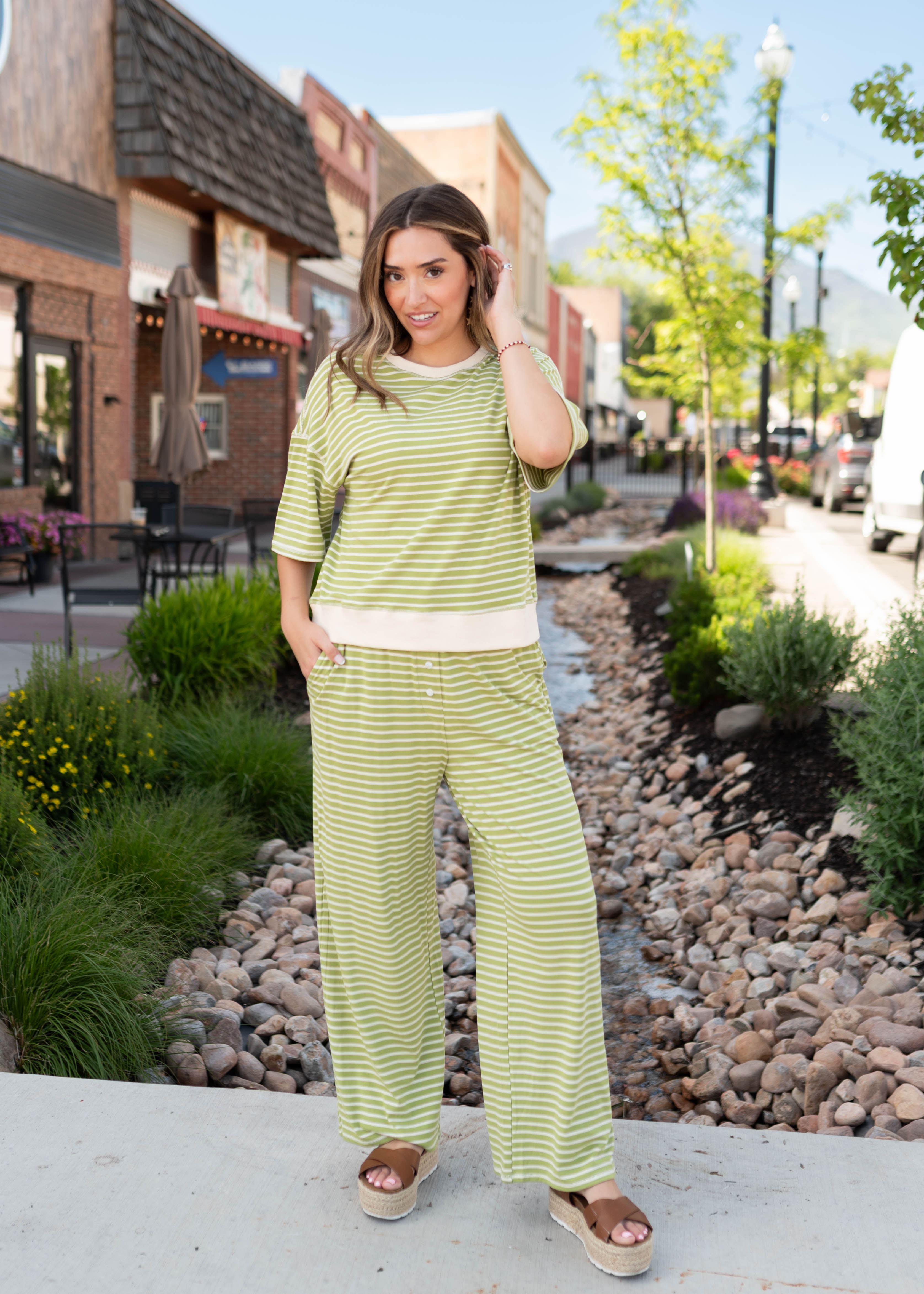 Clarissa Green Striped Lounge Pants