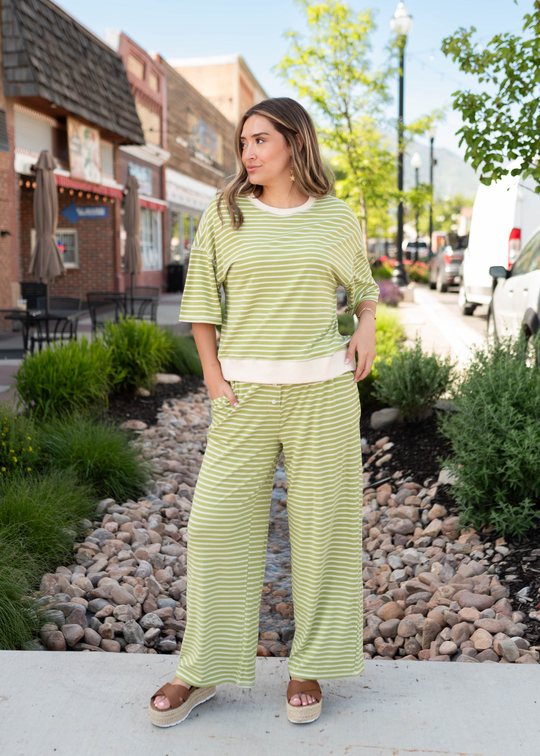 Clarissa Green Striped Lounge Pants
