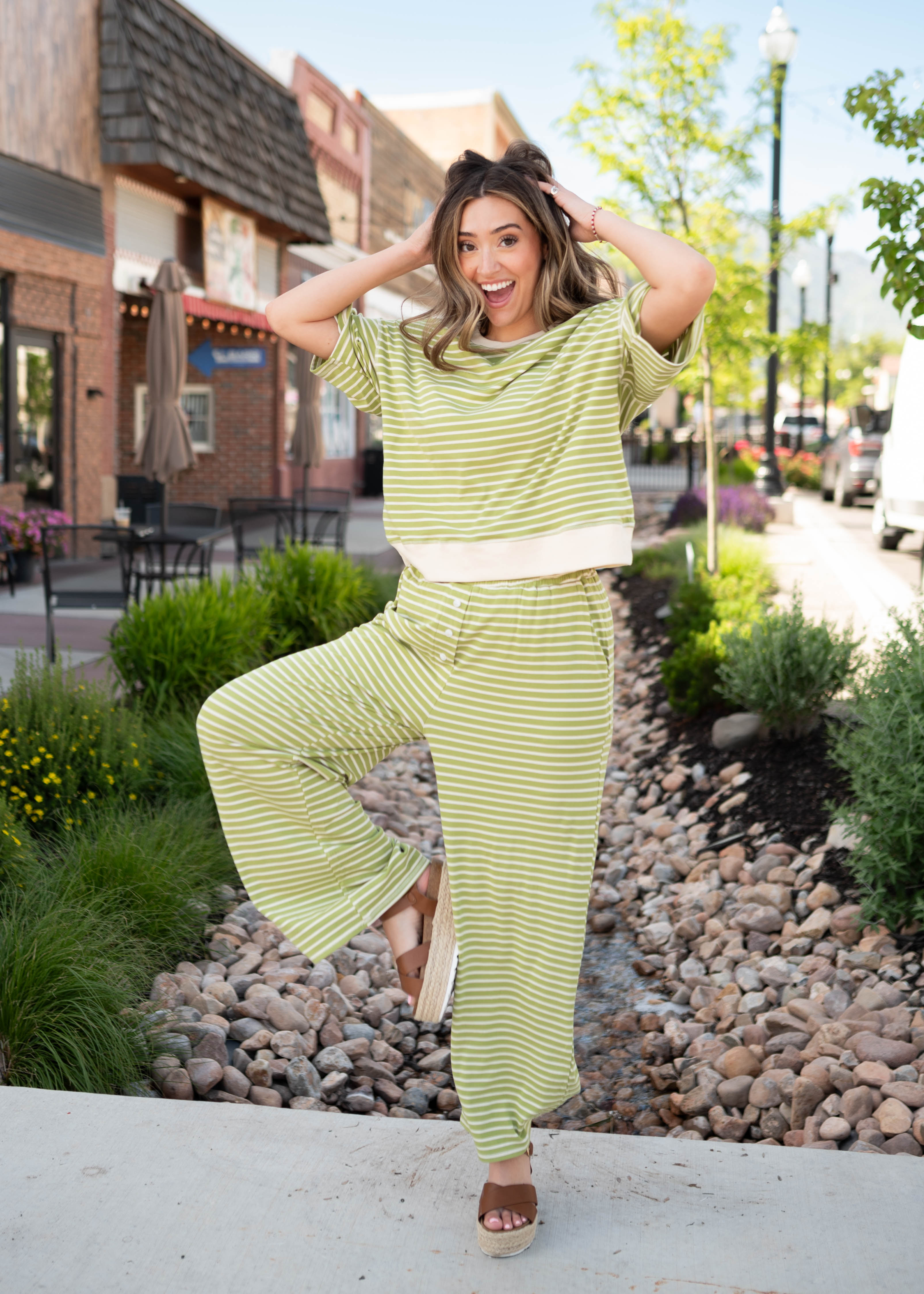 Clarissa Green Striped Lounge Pants