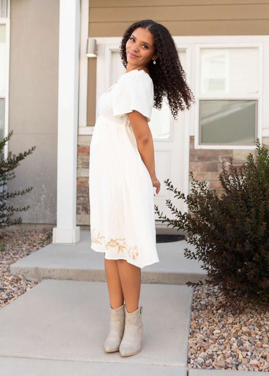 Clarisse Ivory Embroidered Dress