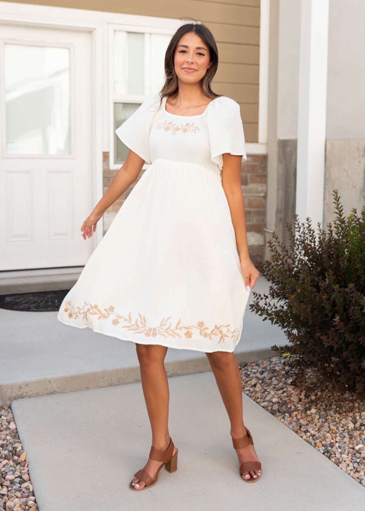 Clarisse Ivory Embroidered Dress