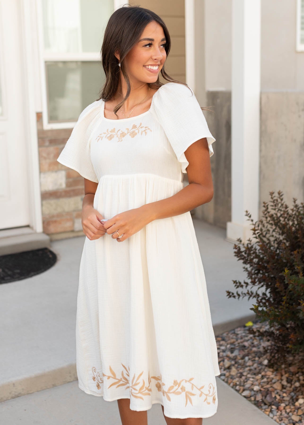 Clarisse Ivory Embroidered Dress