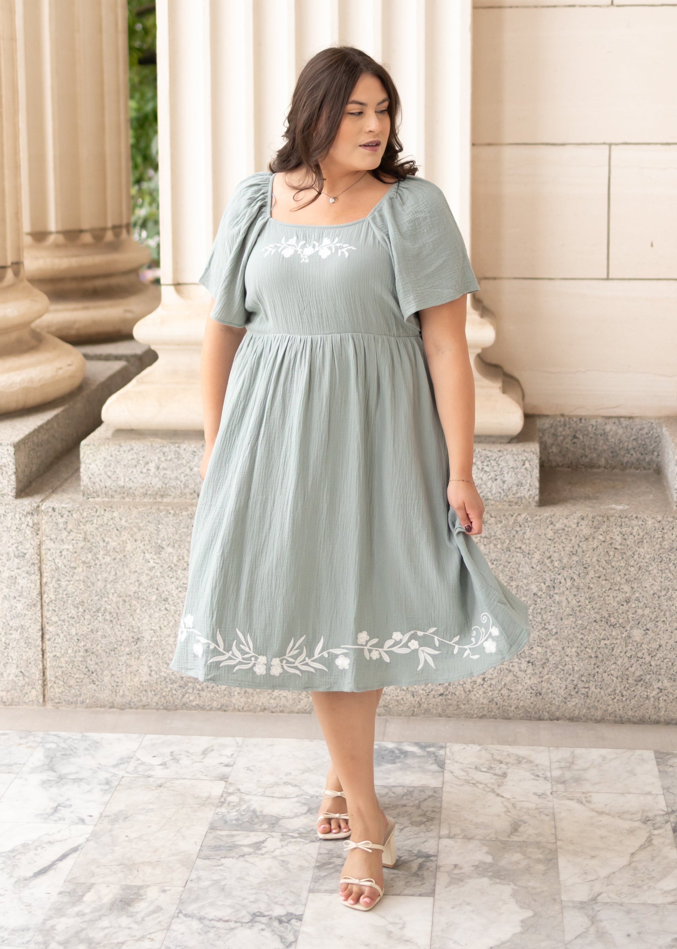 Clarisse Light Sage Embroidered Dress