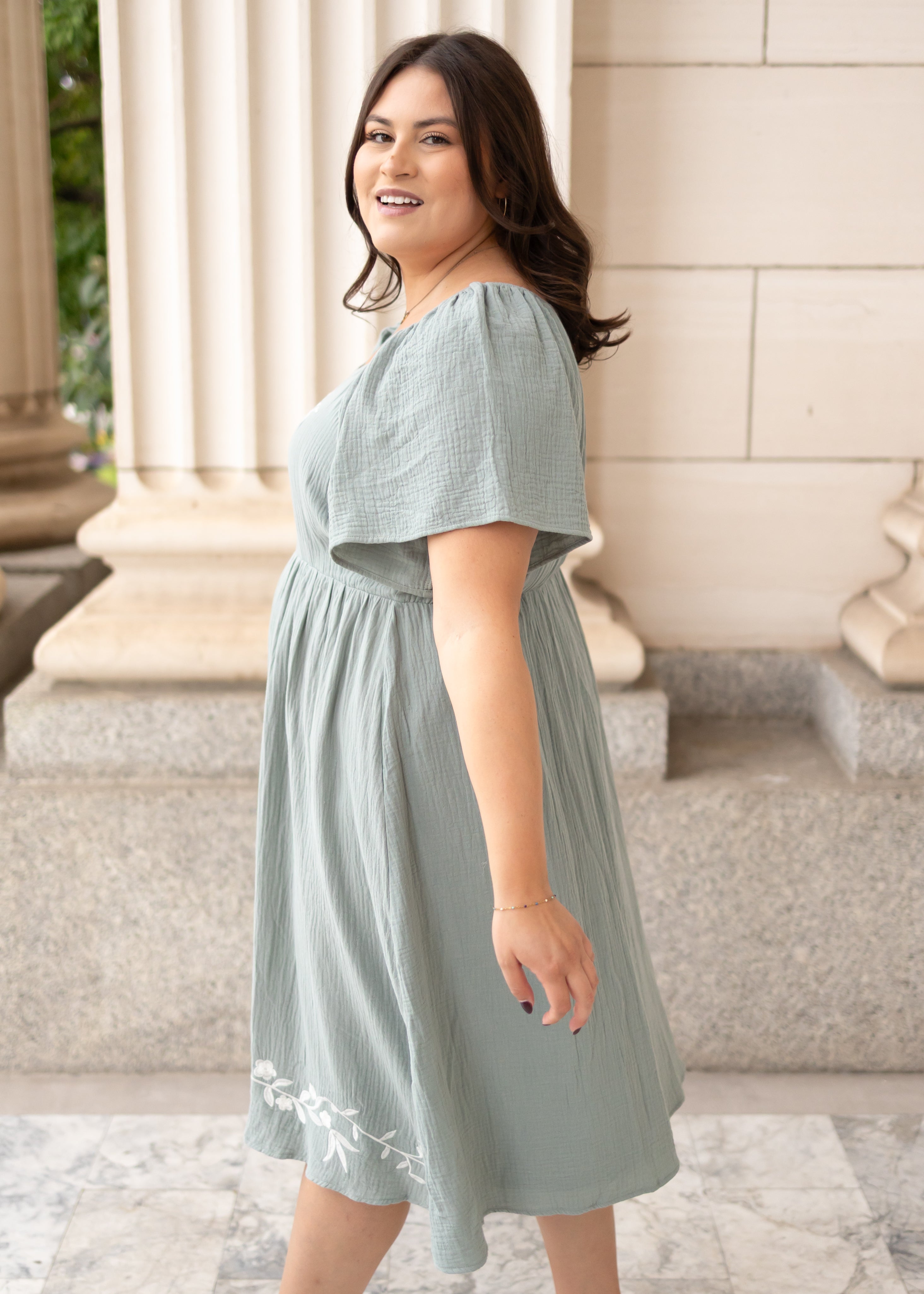 Clarisse Light Sage Embroidered Dress