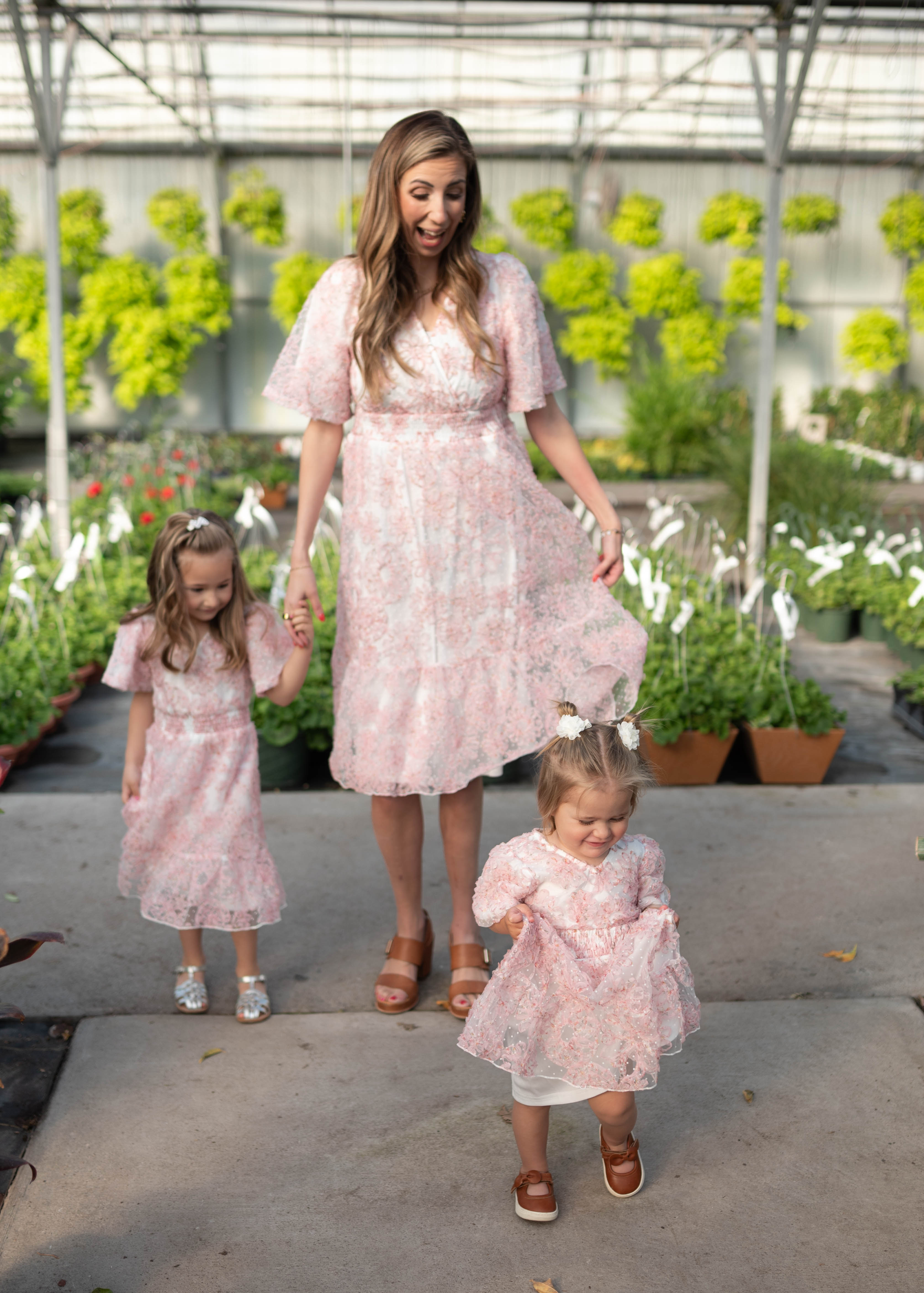 Aubree Pink Floral Little Girls Dress