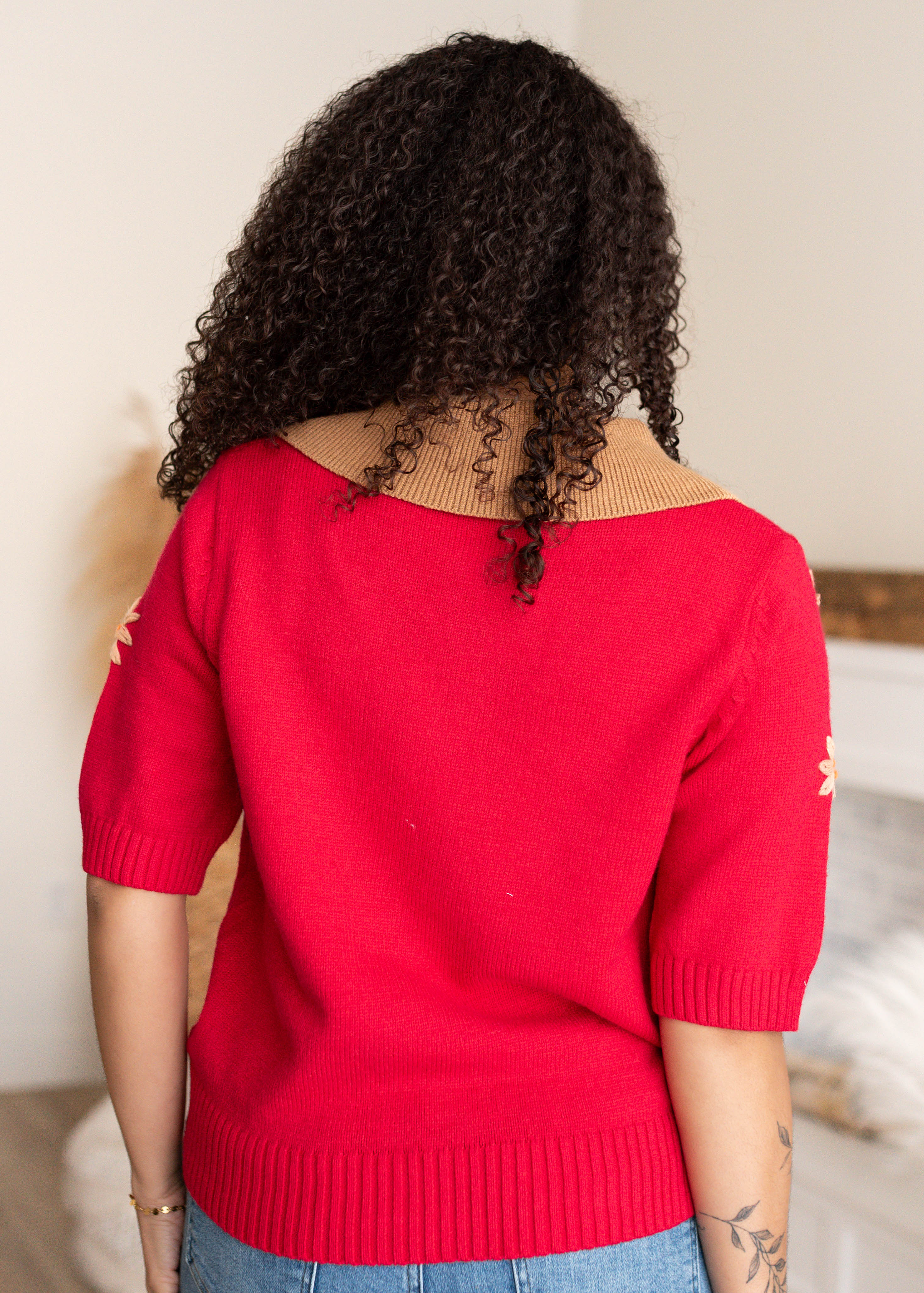 Danika Red Floral Collared Top