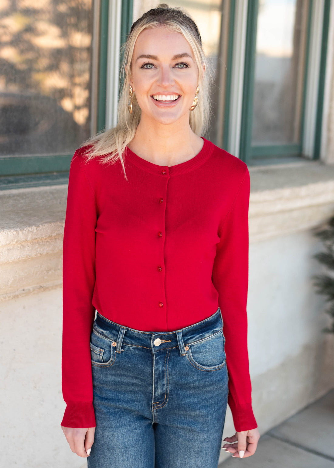 Deja Red Button Down Cardigan