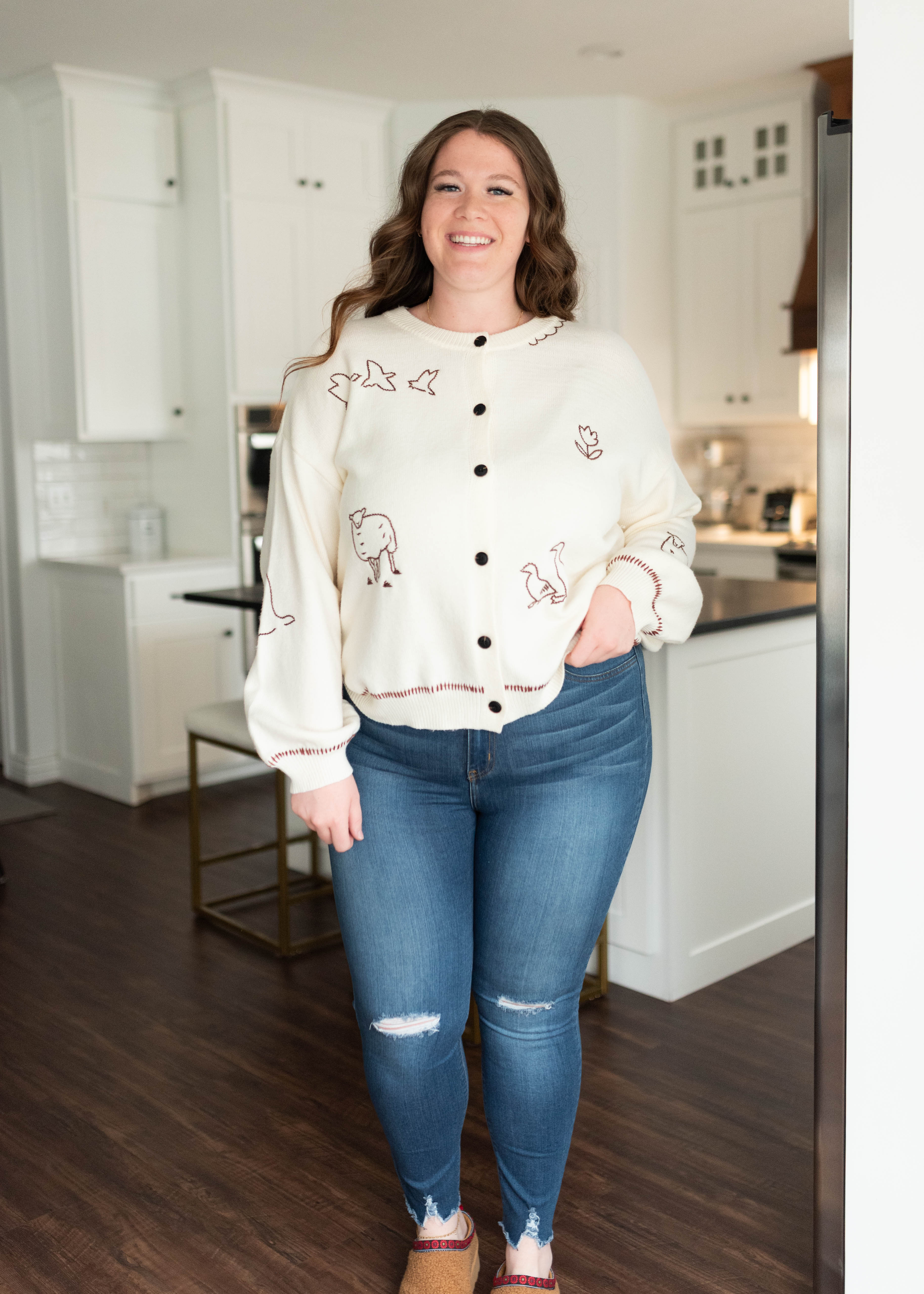 Dylan Cream Embroidered Cardigan