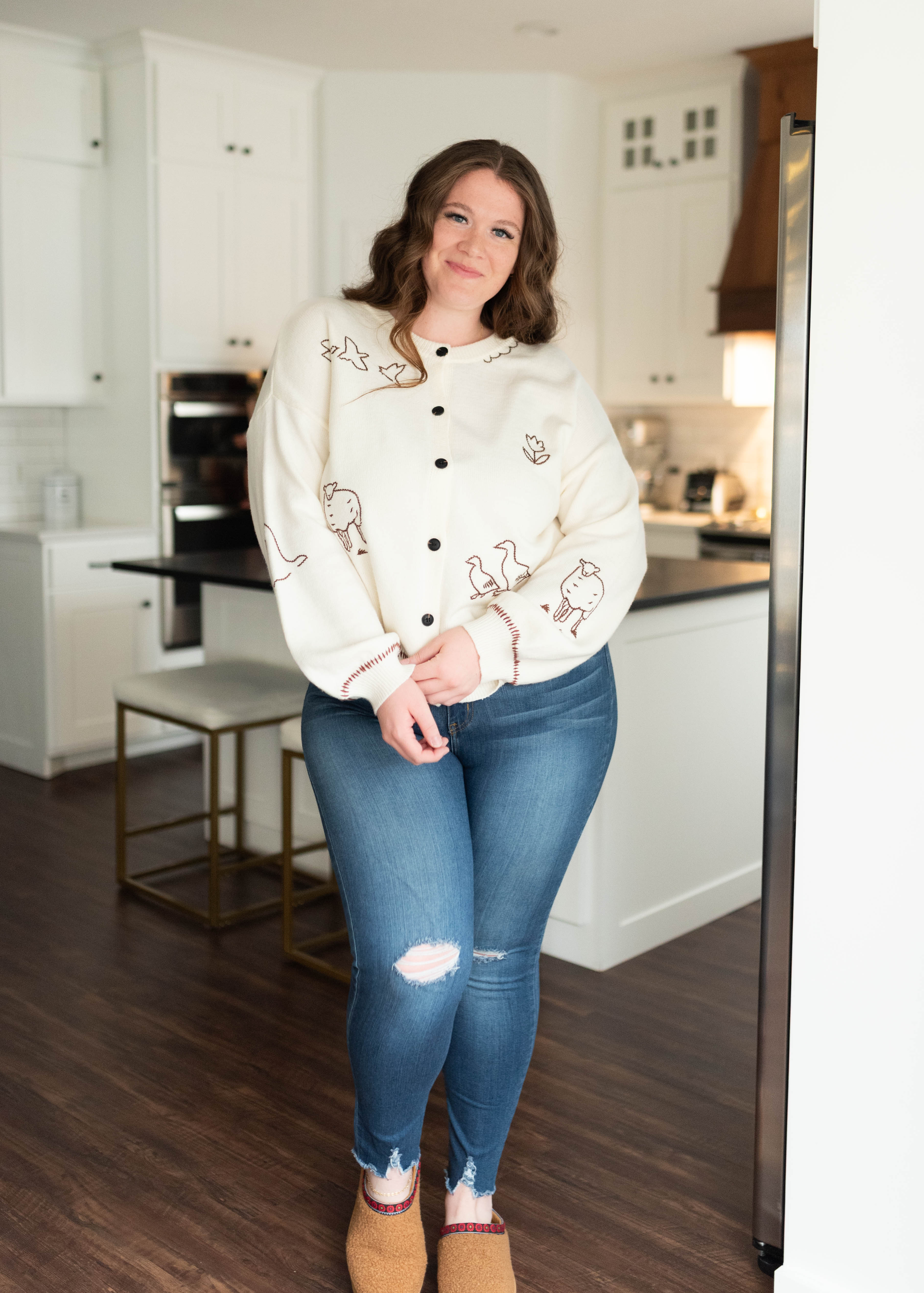 Dylan Cream Embroidered Cardigan