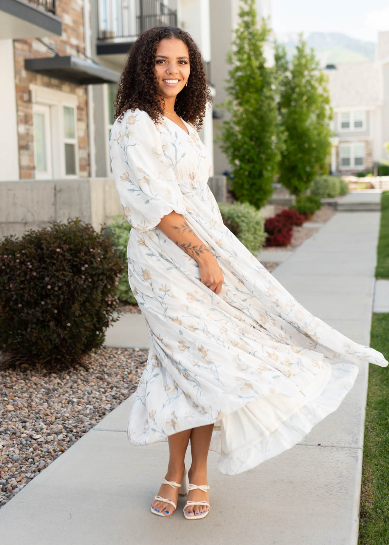 Elara Cream Flower Dress