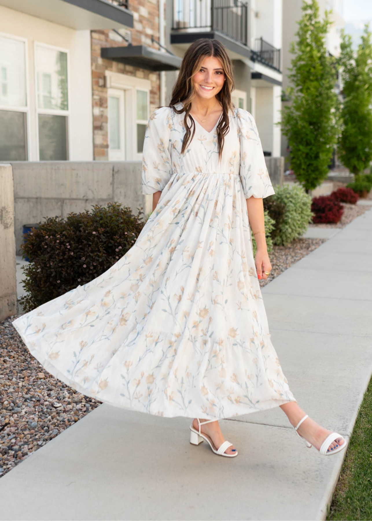 Elara Cream Flower Dress