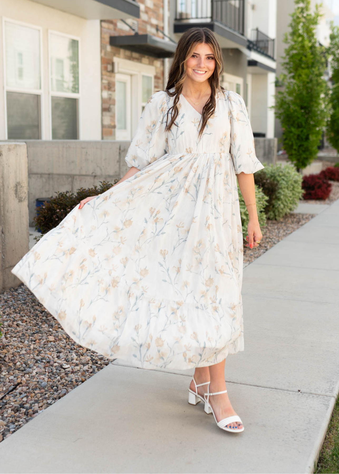 Elara Cream Flower Dress