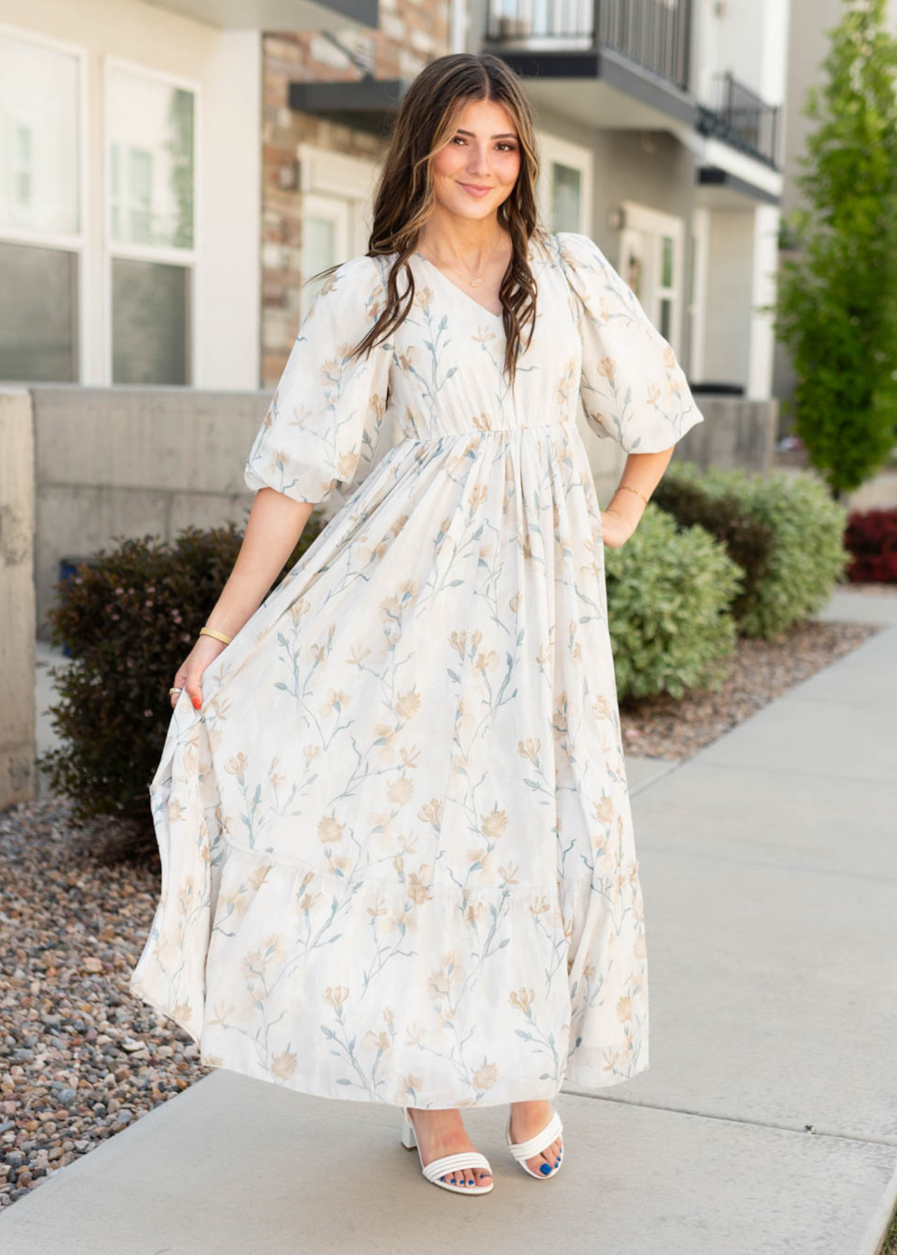 Elara Cream Flower Dress