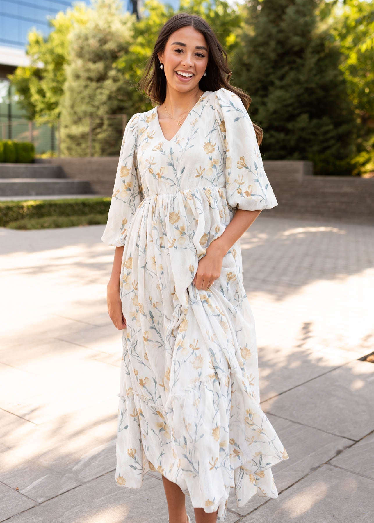 Elara Cream Flower Dress