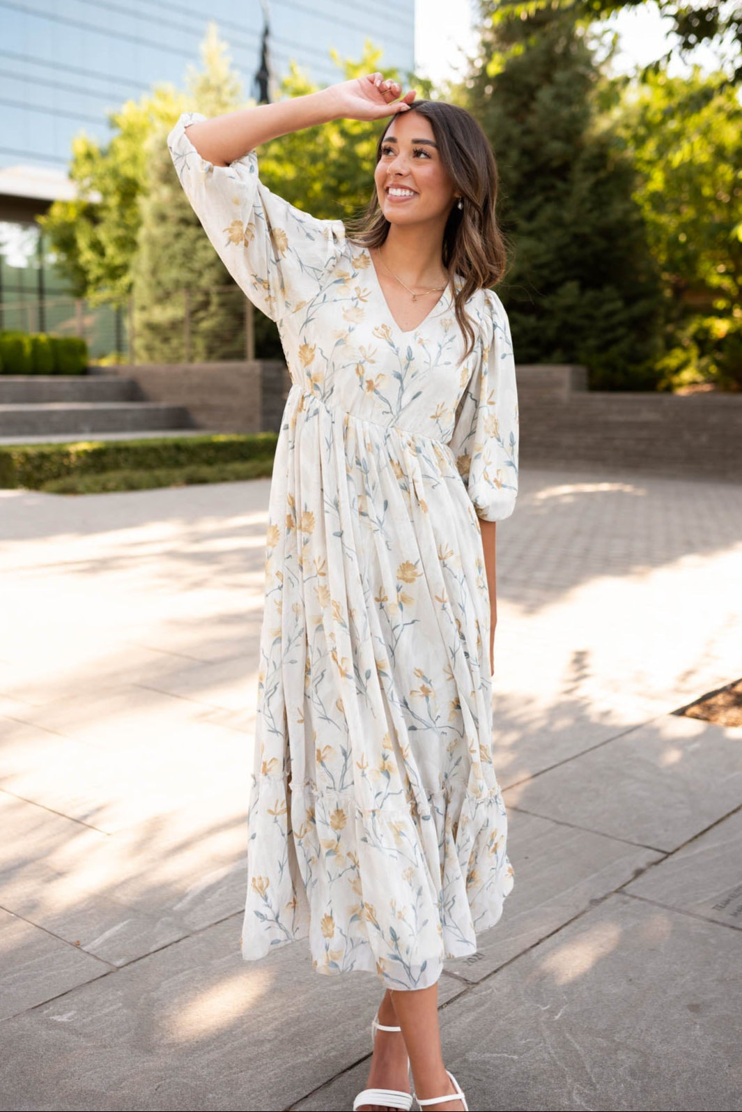 Elara Cream Flower Dress