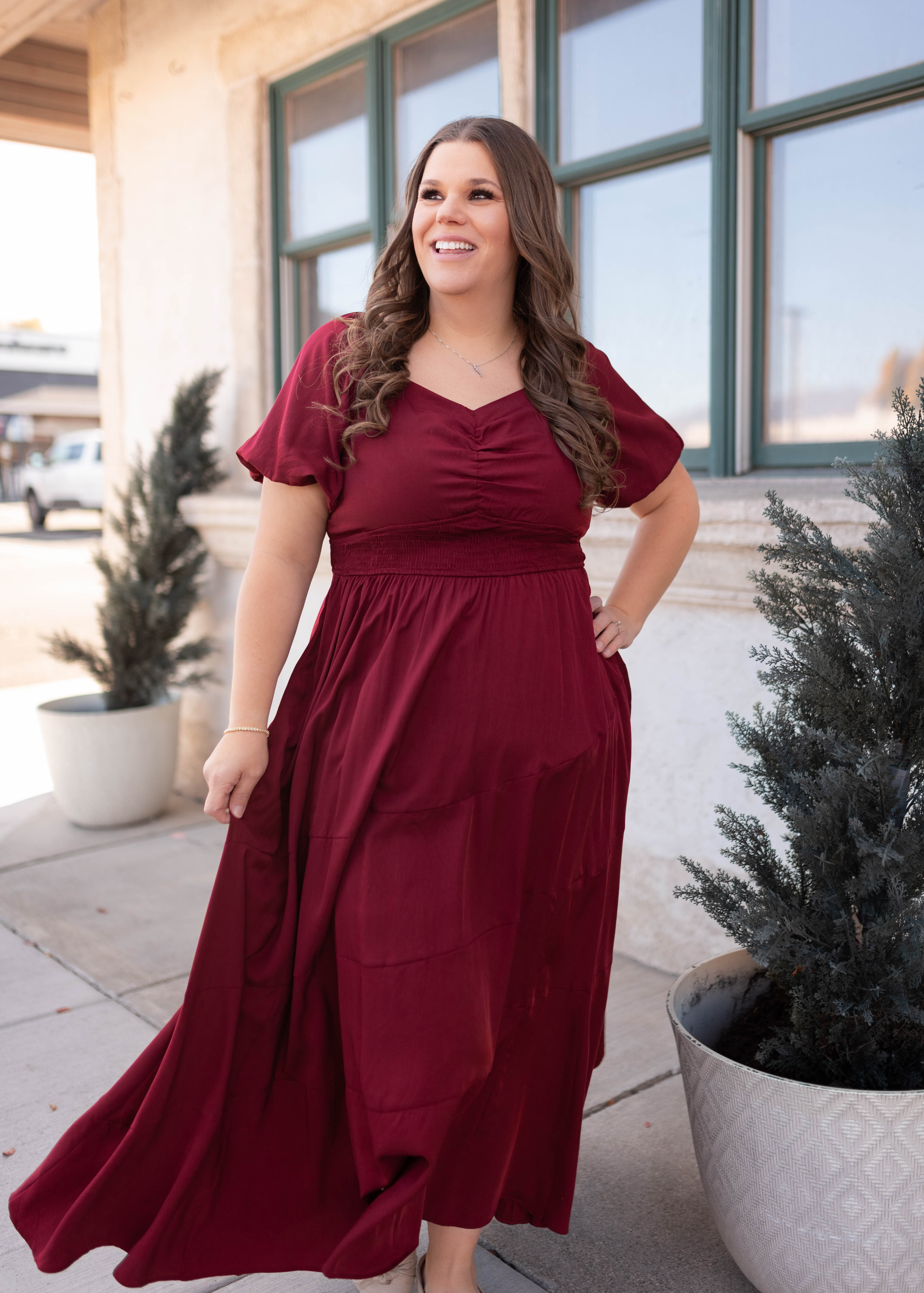 Elena Burgundy Smocked Dress