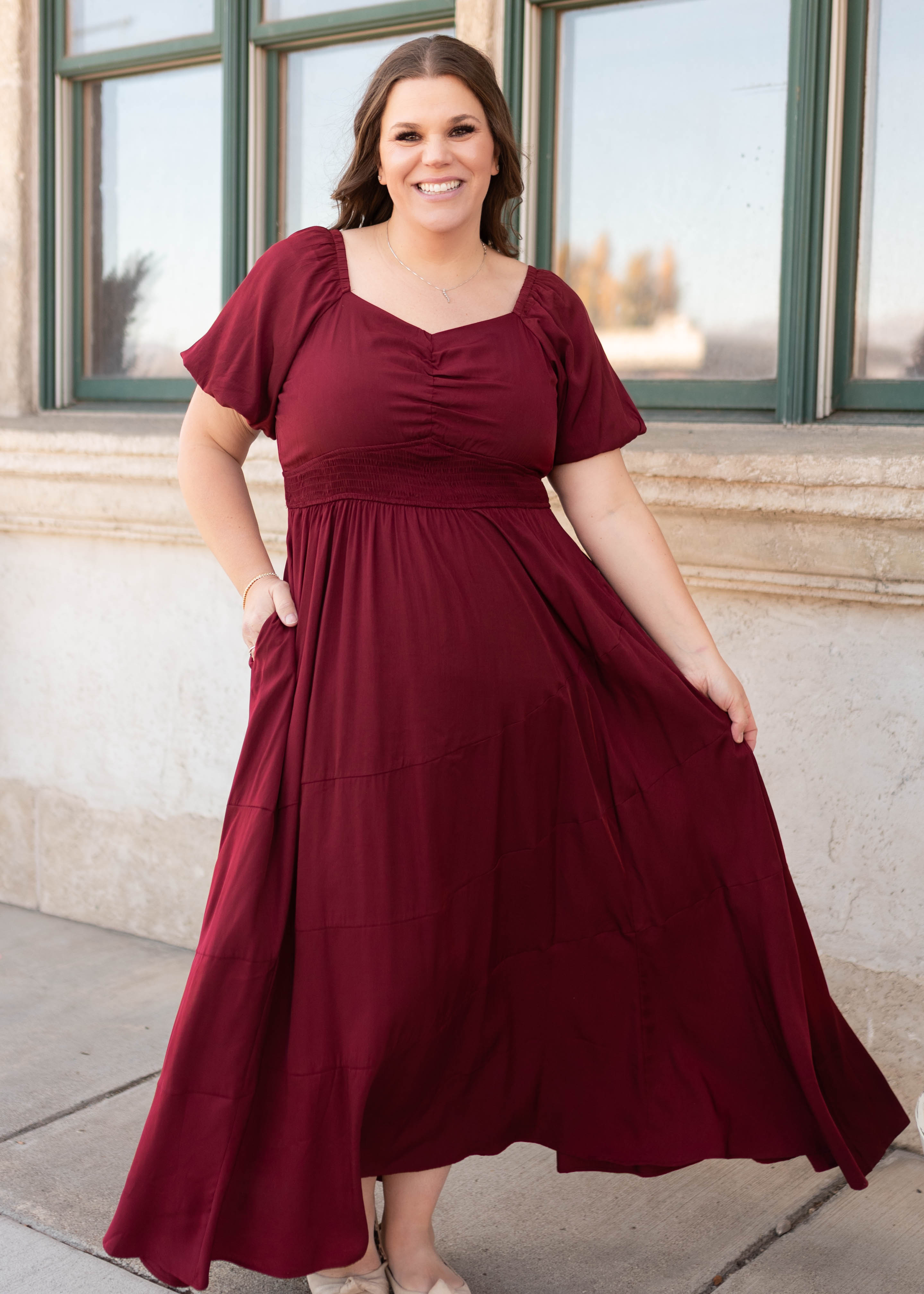 Elena Burgundy Smocked Dress