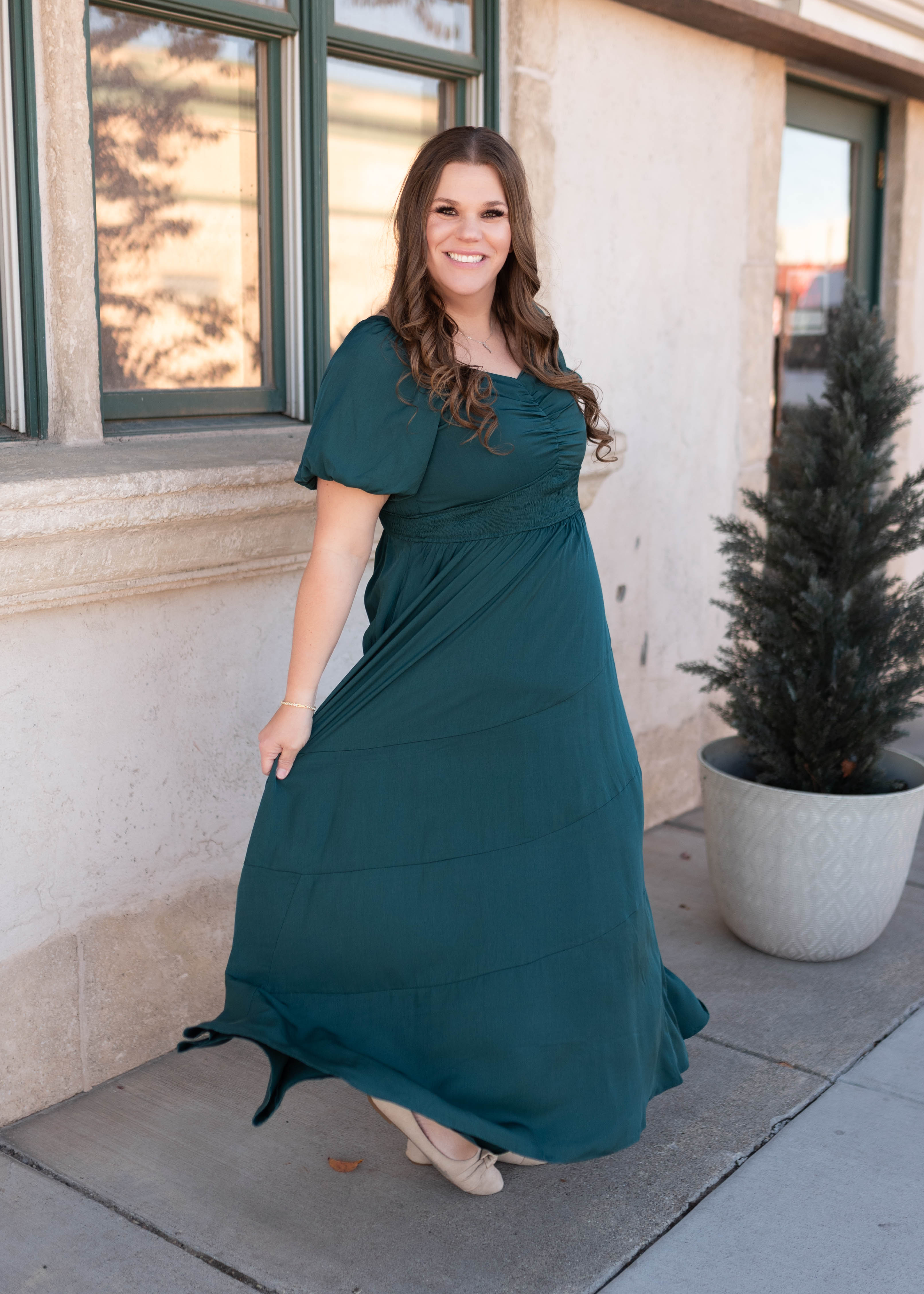 Elena Green Smocked Dress