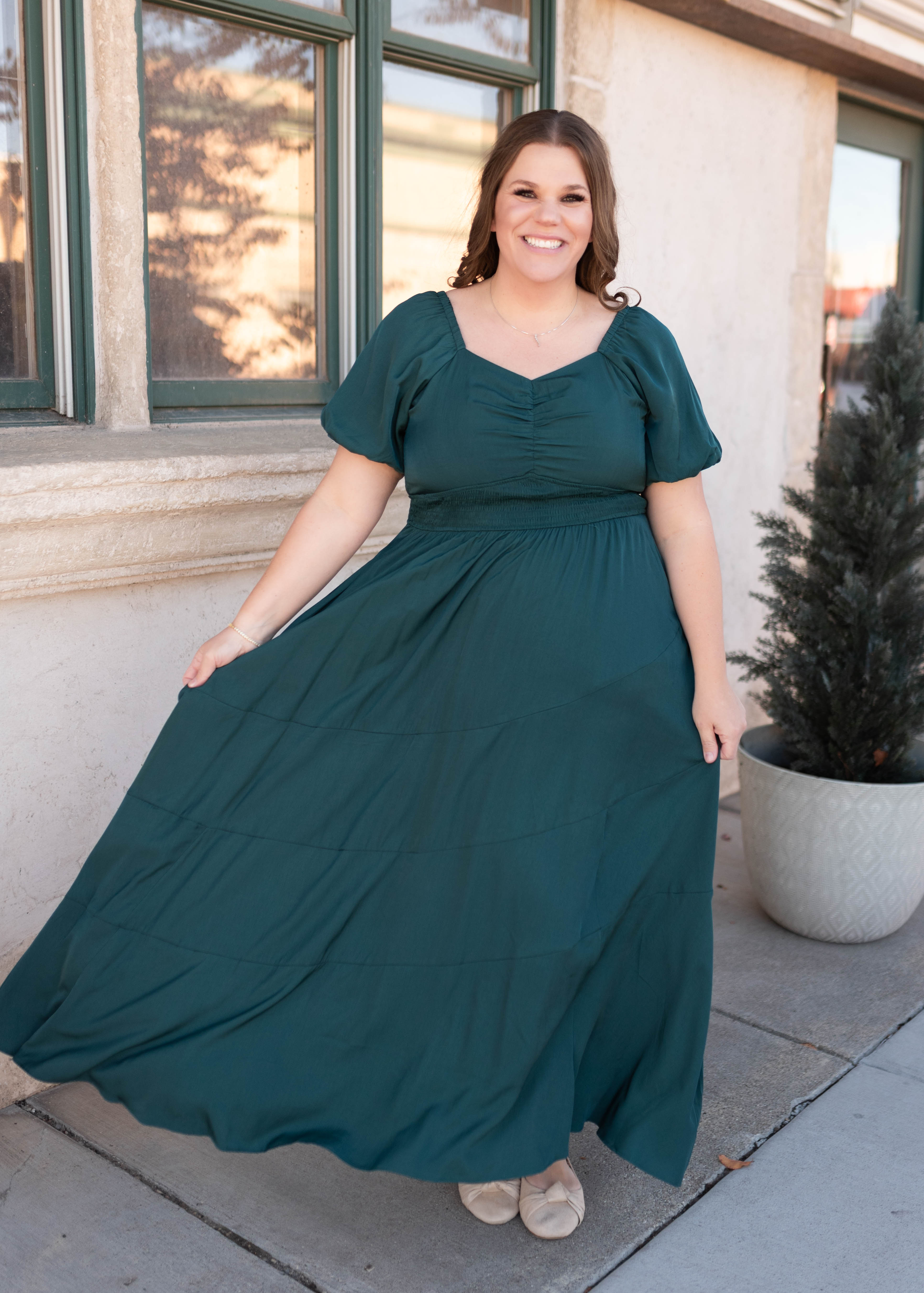 Elena Green Smocked Dress