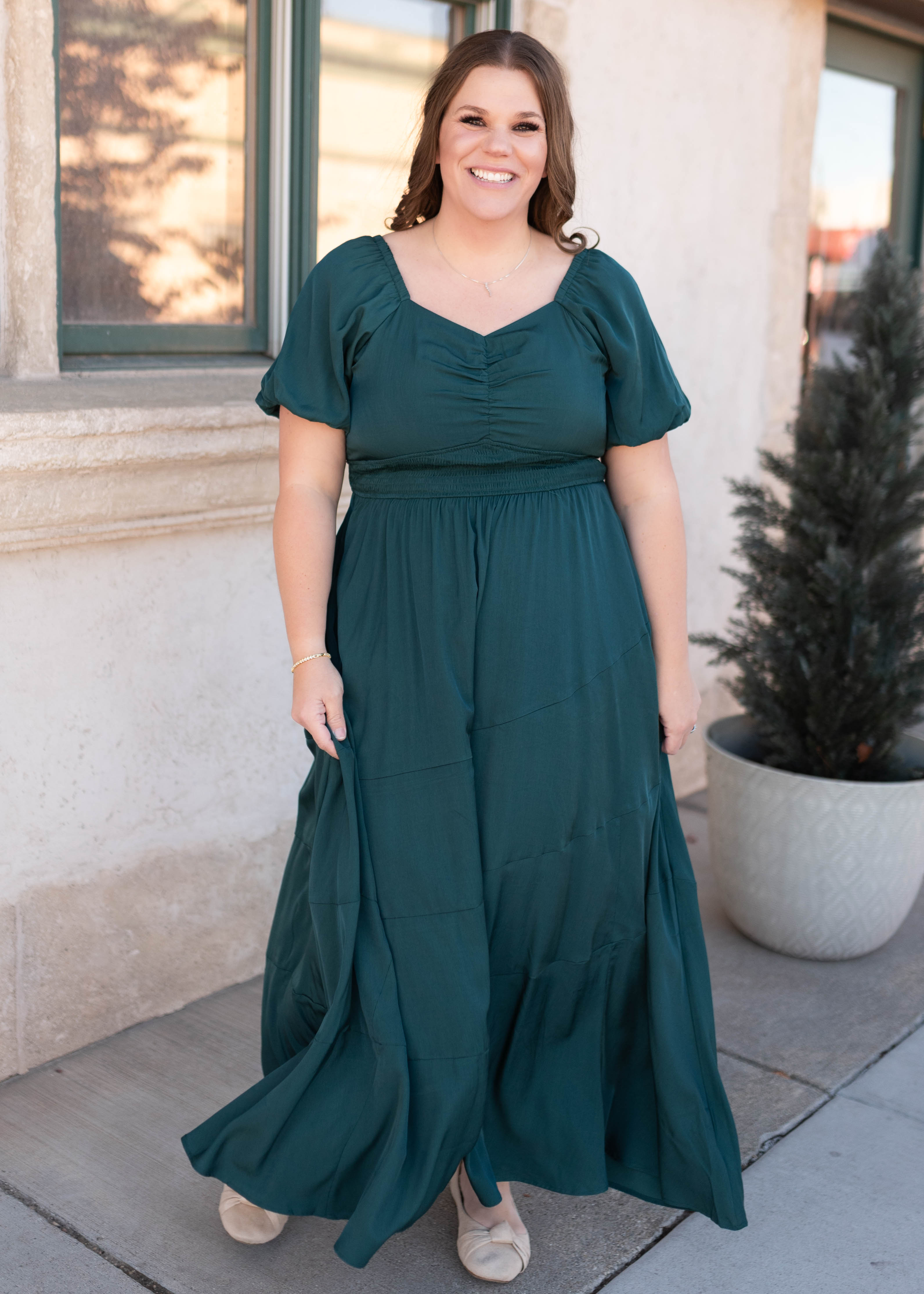 Elena Green Smocked Dress